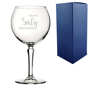 Engraved 60th Birthday Hudson Gin Glass, Years Young Delicate Font Image 1