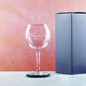 Engraved 100th Birthday Hudson Gin Glass Years Young Delicate Font Image 3