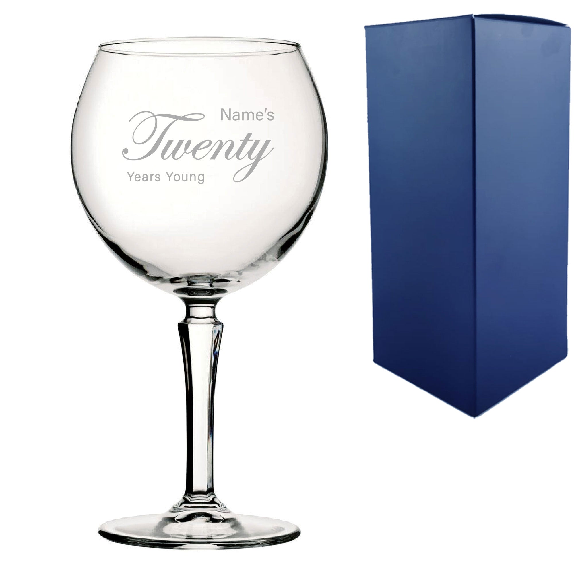 Engraved 20th Birthday Hudson Gin Glass, Years Young Curly Font Image 1