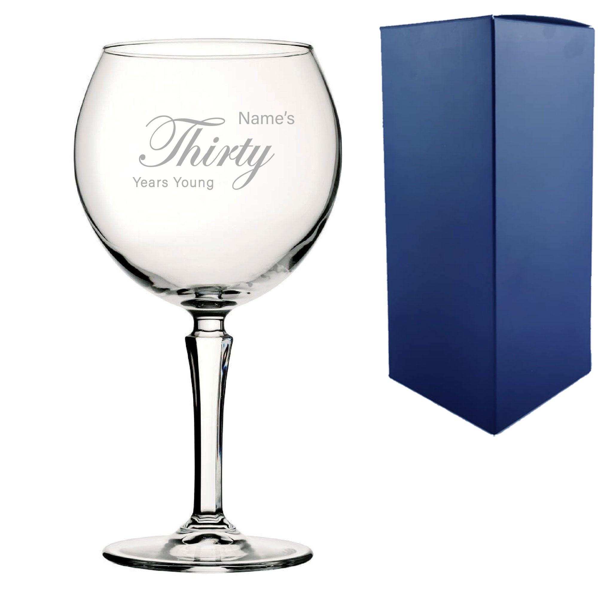 Engraved 30th Birthday Hudson Gin Glass, Years Young Curly Font Image 2