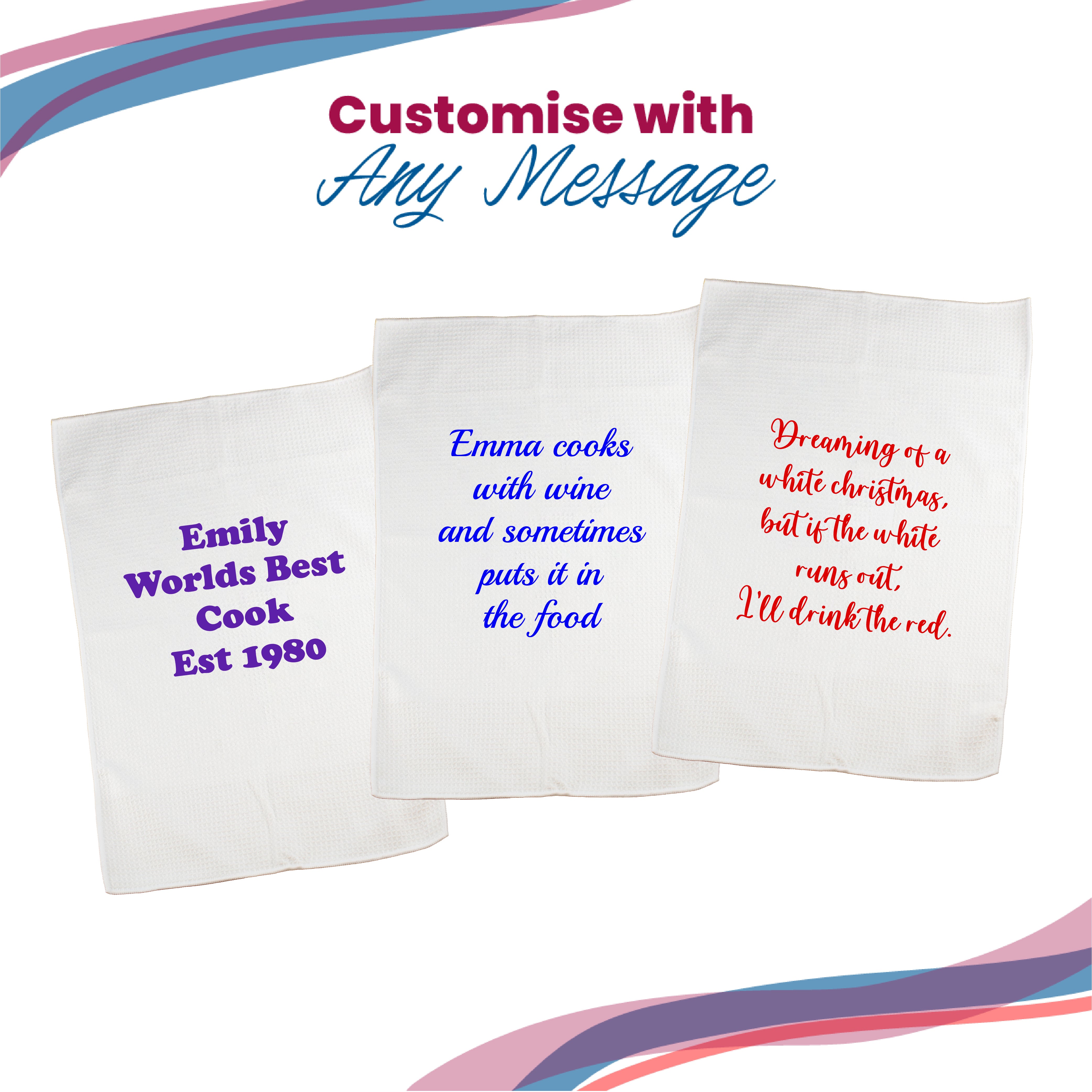 Printed Tea Towel, Any Message,Any Font, Any Colour, Microfibre, 40x60cm Image 5