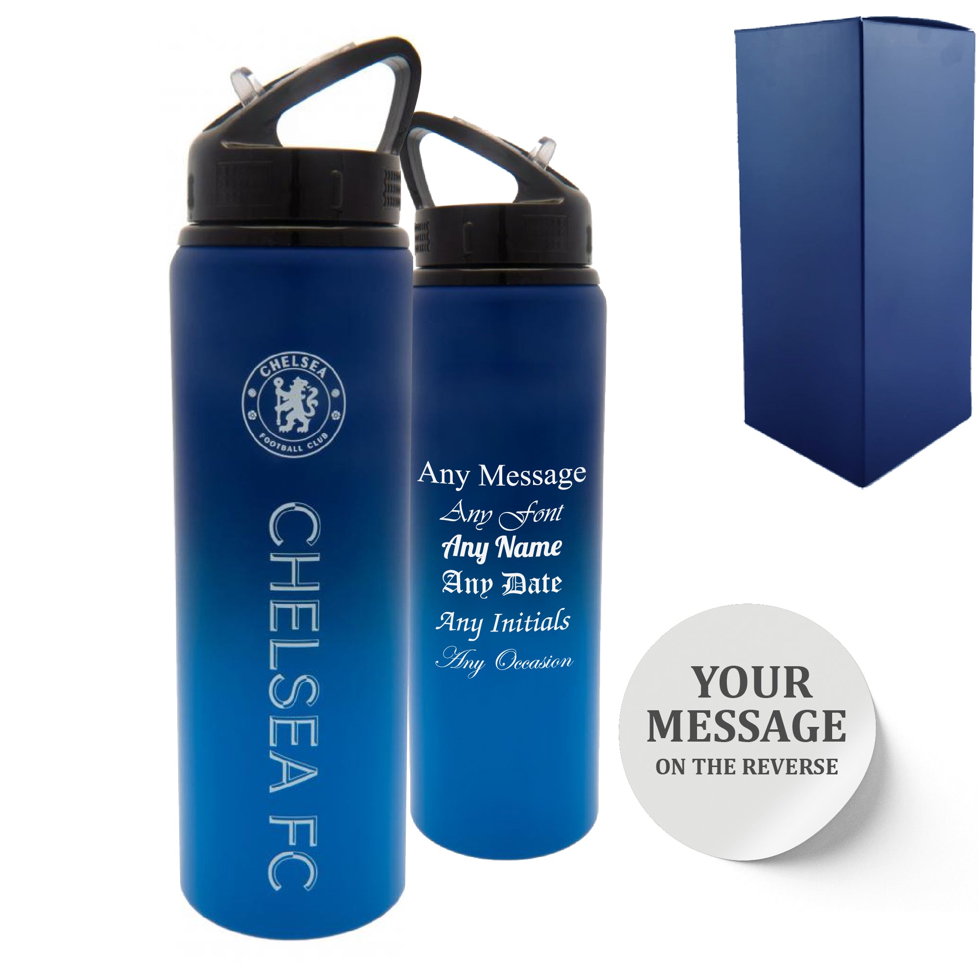 Official Printed Metal Chelsea Bottle, Personalise Any Message, Gift Boxed Image 1