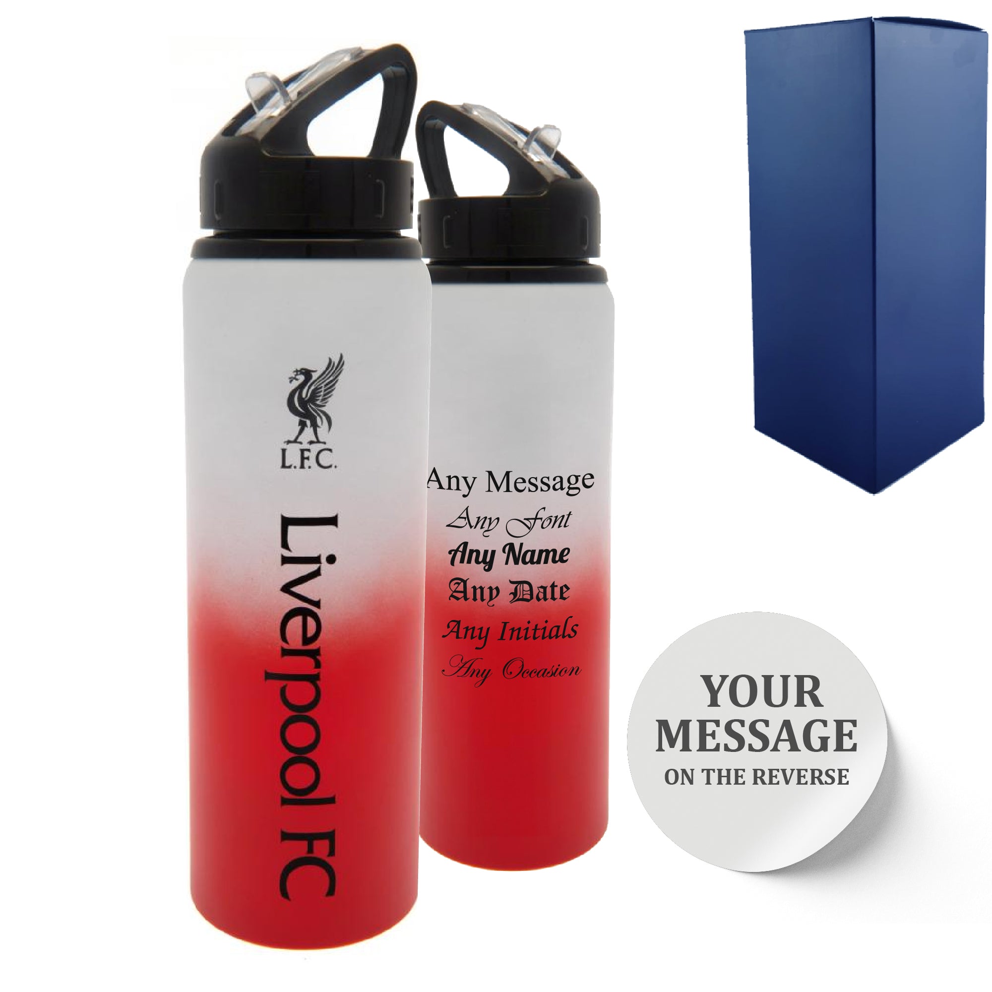 Official Printed Metal Liverpool Bottle, Personalise Any Message, Gift Boxed Image 1