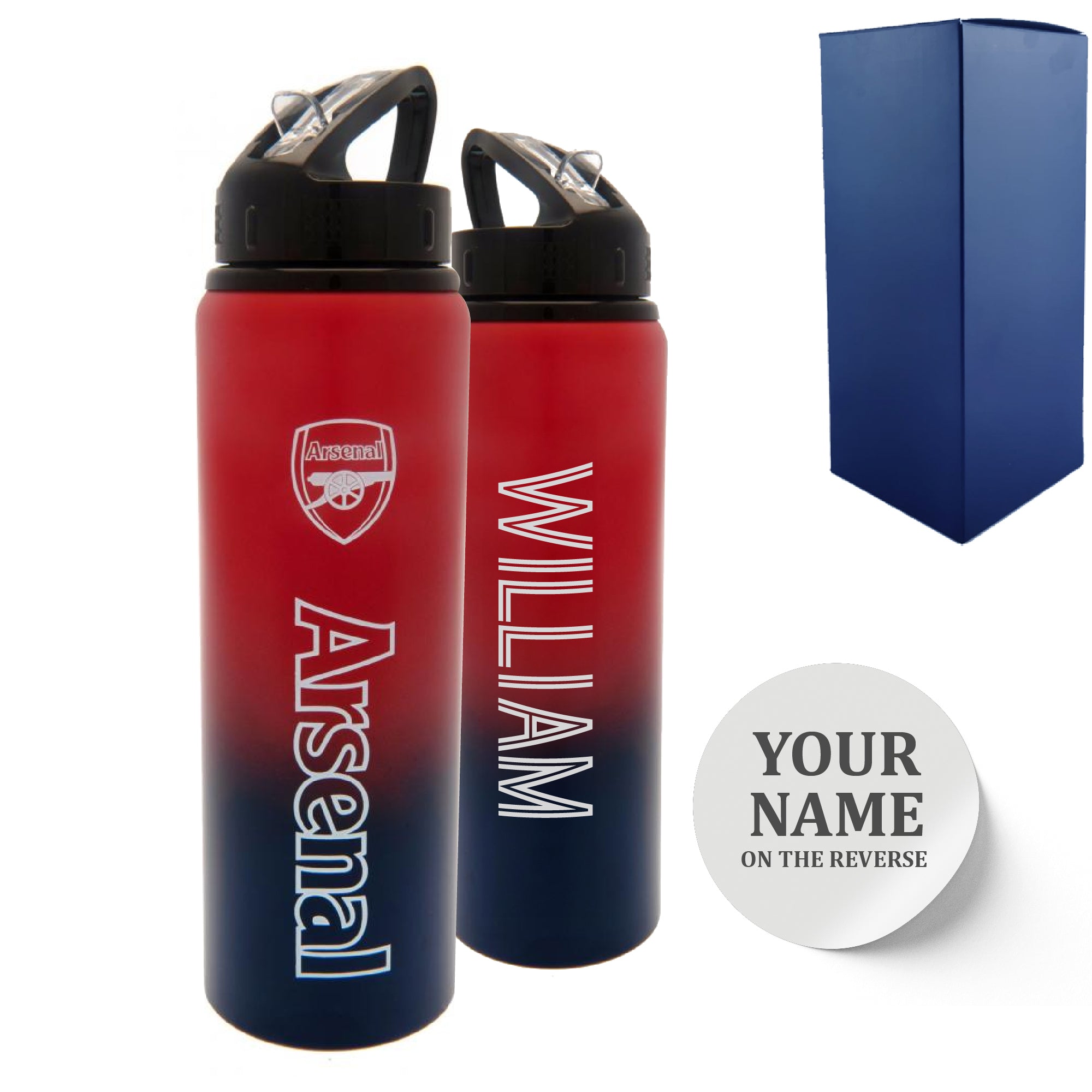 Official Printed Metal Arsenal Bottle, Personalise Any Name, Gift Boxed Image 1