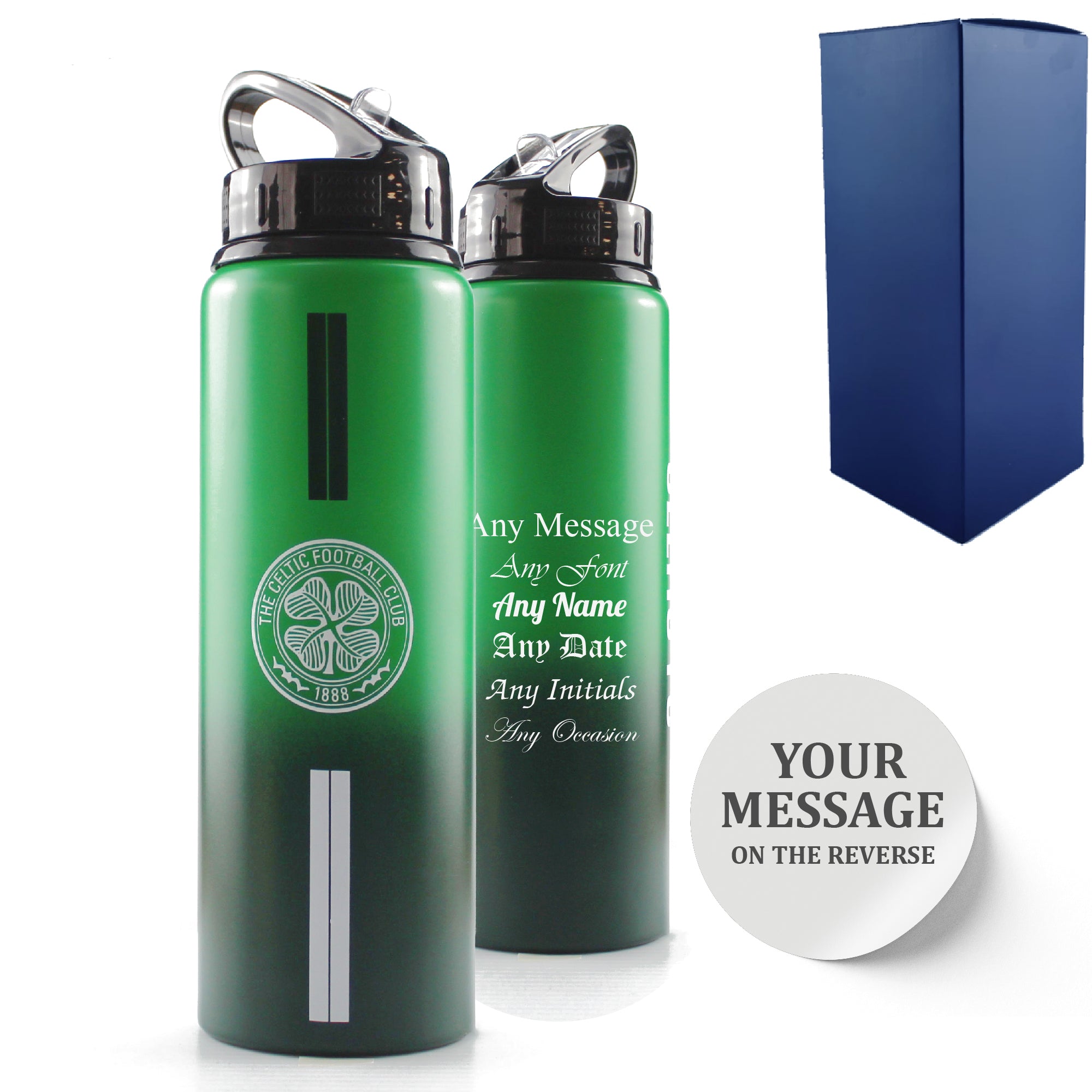 Official Printed Metal Celtic Bottle, Personalise Any Message, Gift Boxed, Striped Design Image 1