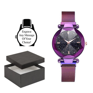 Personalised Engraved Watch Diamond Infused Black Watch Face with a Purple Body Image 2