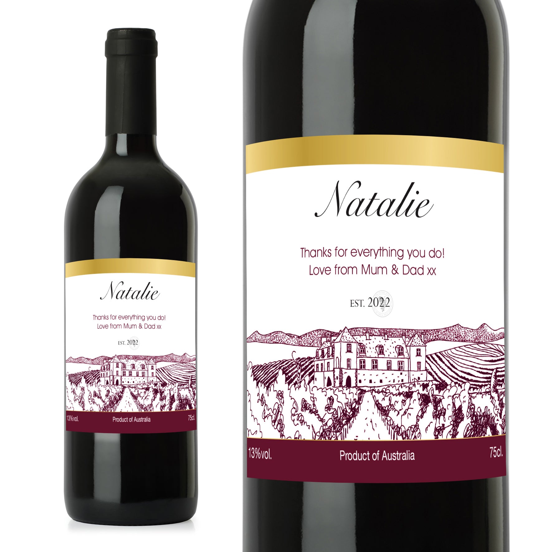 Personalised Free Text Vineyard Red Wine