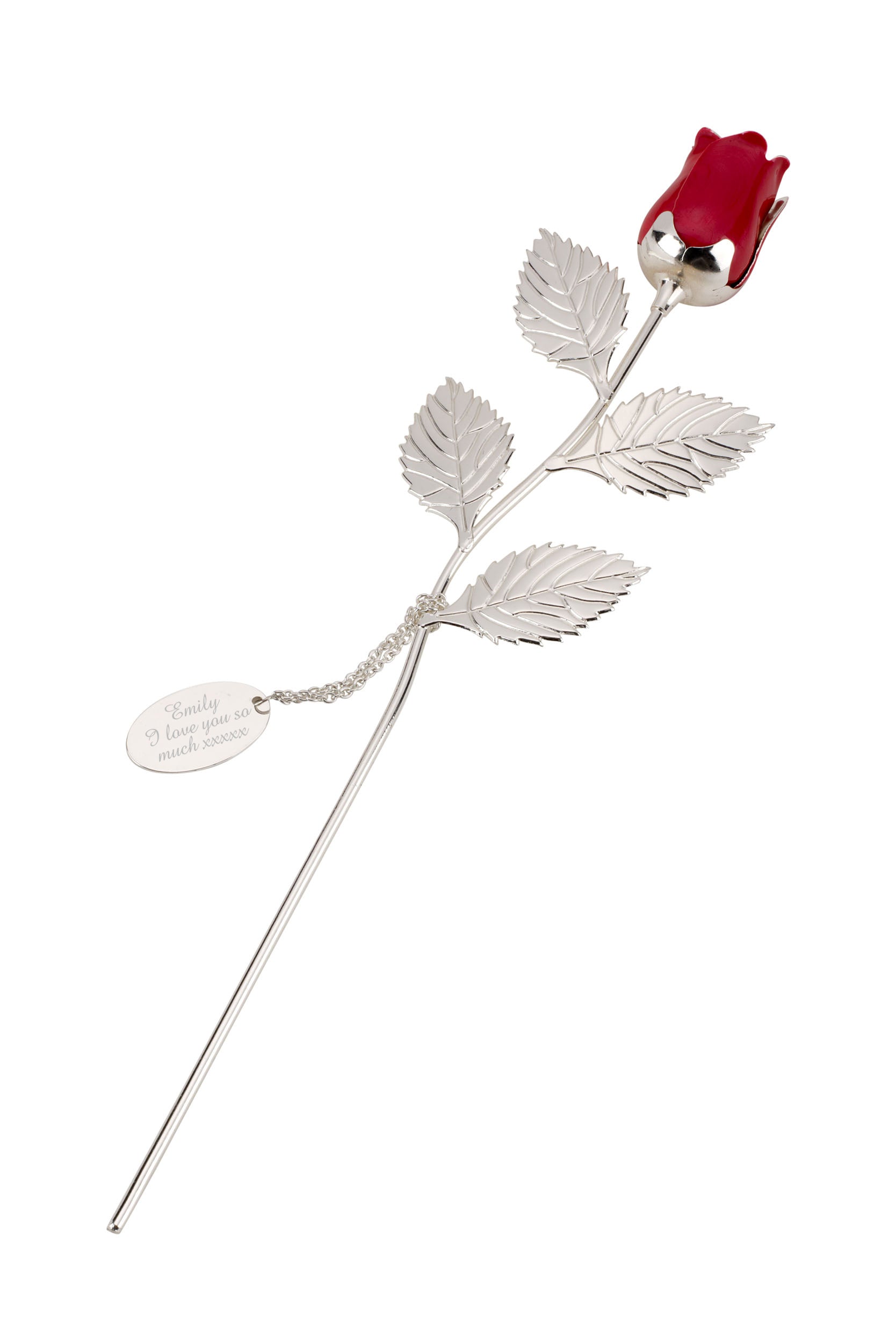 Personalised Free Text Silver Plated Red Rose