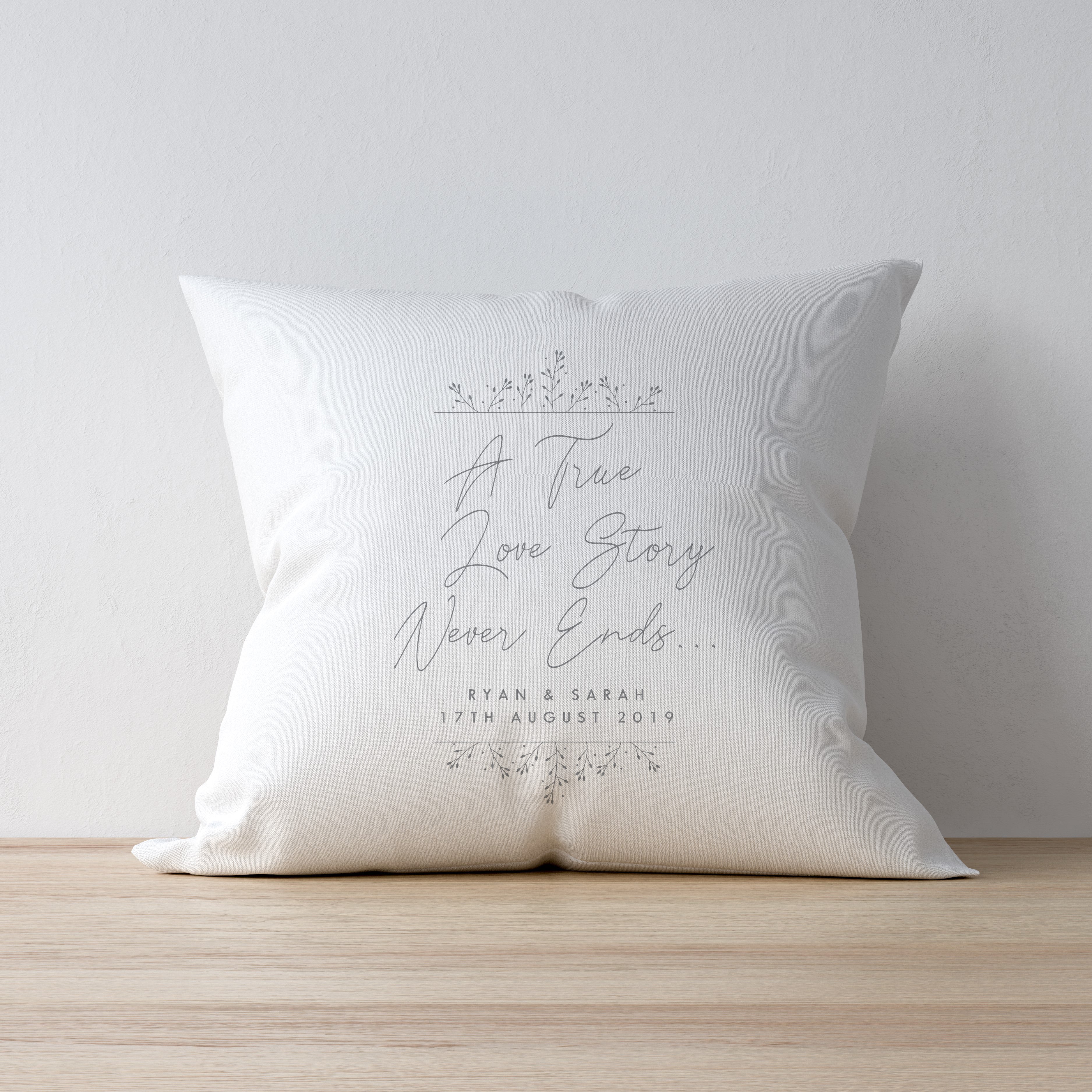 Personalised True Love Story White Cushion