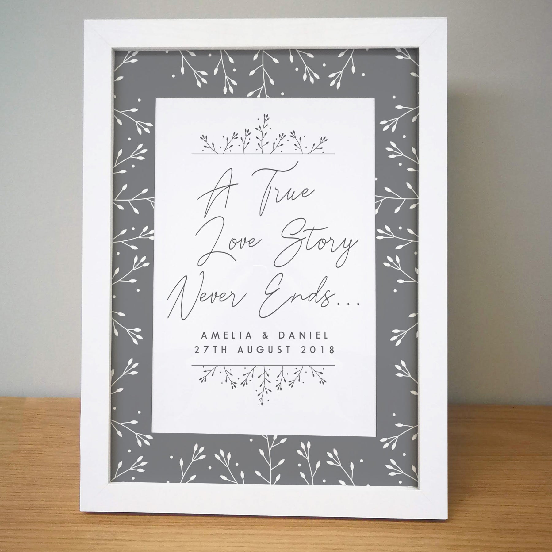 Personalised True Love Story A4 White Framed Print