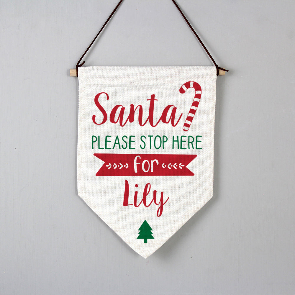 Personalised Santa Stop Here Hanging Banner