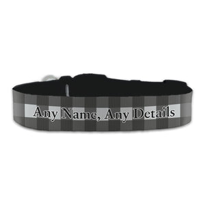 Personalised Large Dog Collar with Black Tartan Background, Personalise with Any Name or Details Image 1