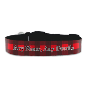 Personalised Large Dog Collar with Red Tartan Background, Personalise with Any Name or Details Image 1