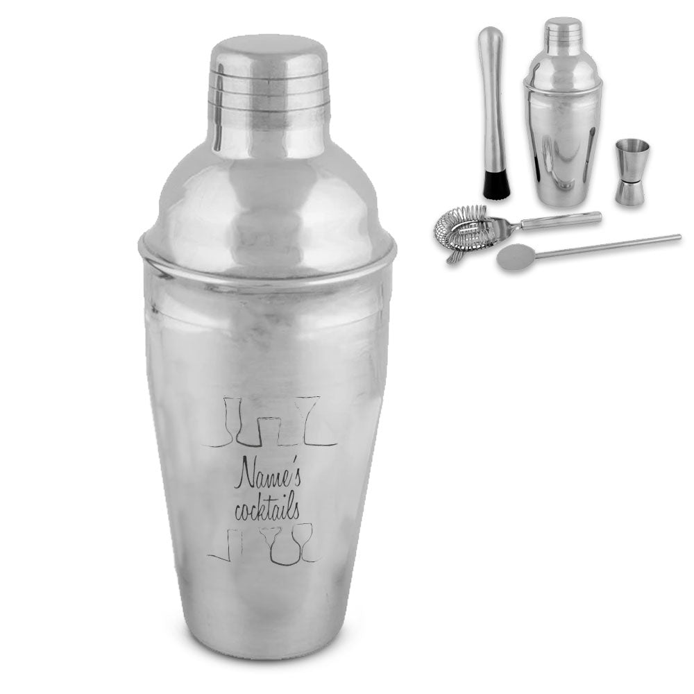 Engraved Cocktail Shaker Set with Cocktail Design Image 2