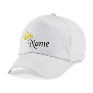 Embroidered Adults White Cap with Crown and Name Design Image 2