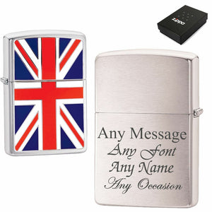 Engraved Brushed Chrome Union Jack Zippo, Official Zippo lighter Image 1