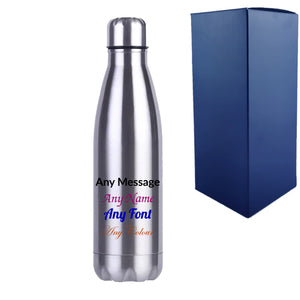 Printed Silver Thermal Bottle, Any Message, Stainless Steel 500ml/17oz Image 2