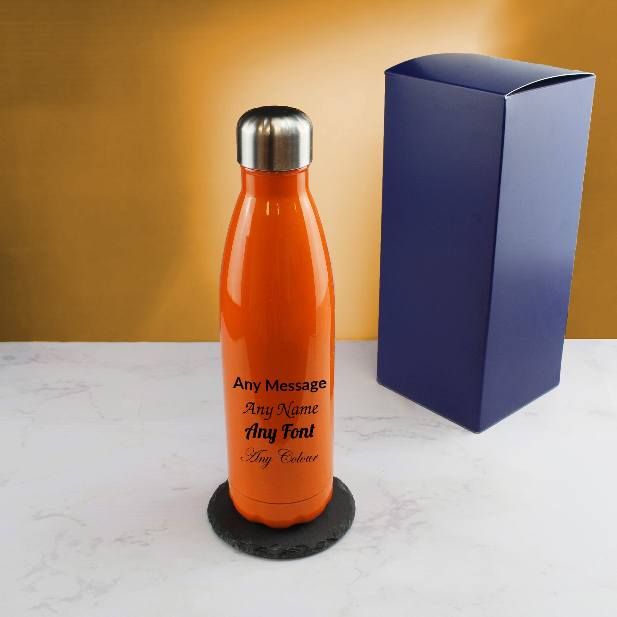 Printed Orange Thermal Bottle, Any Message, Stainless Steel 500ml/17oz Image 3