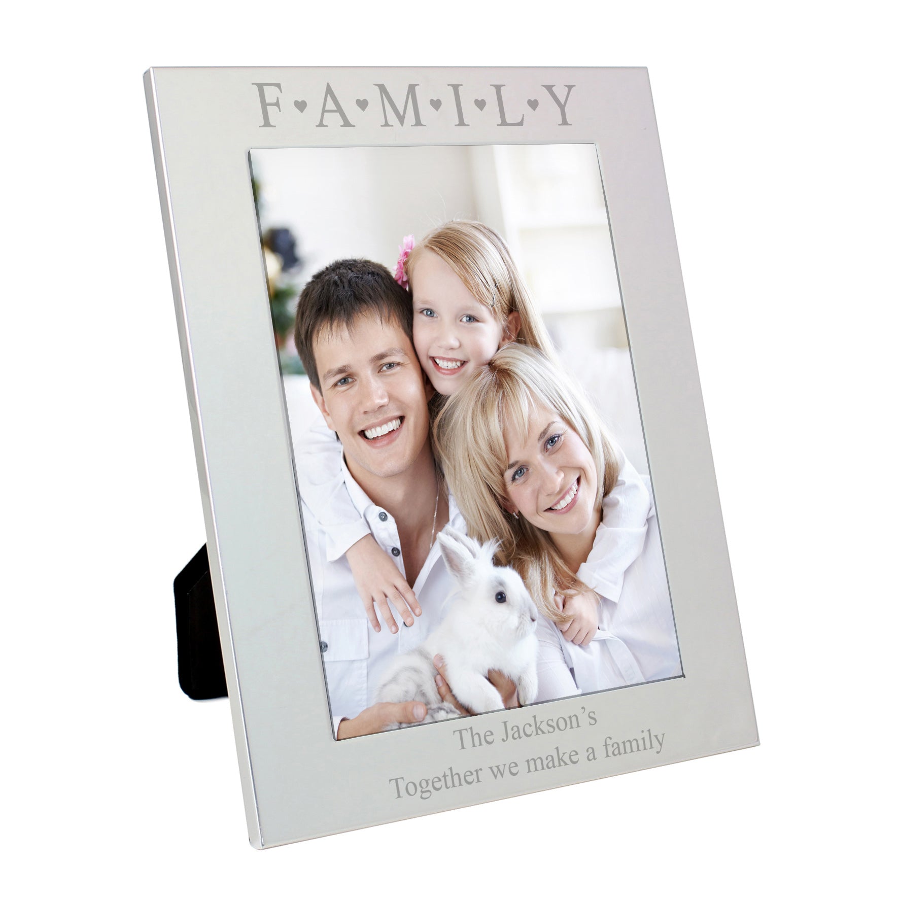 Personalised Silver 5x7 Family & Hearts Photo Frame