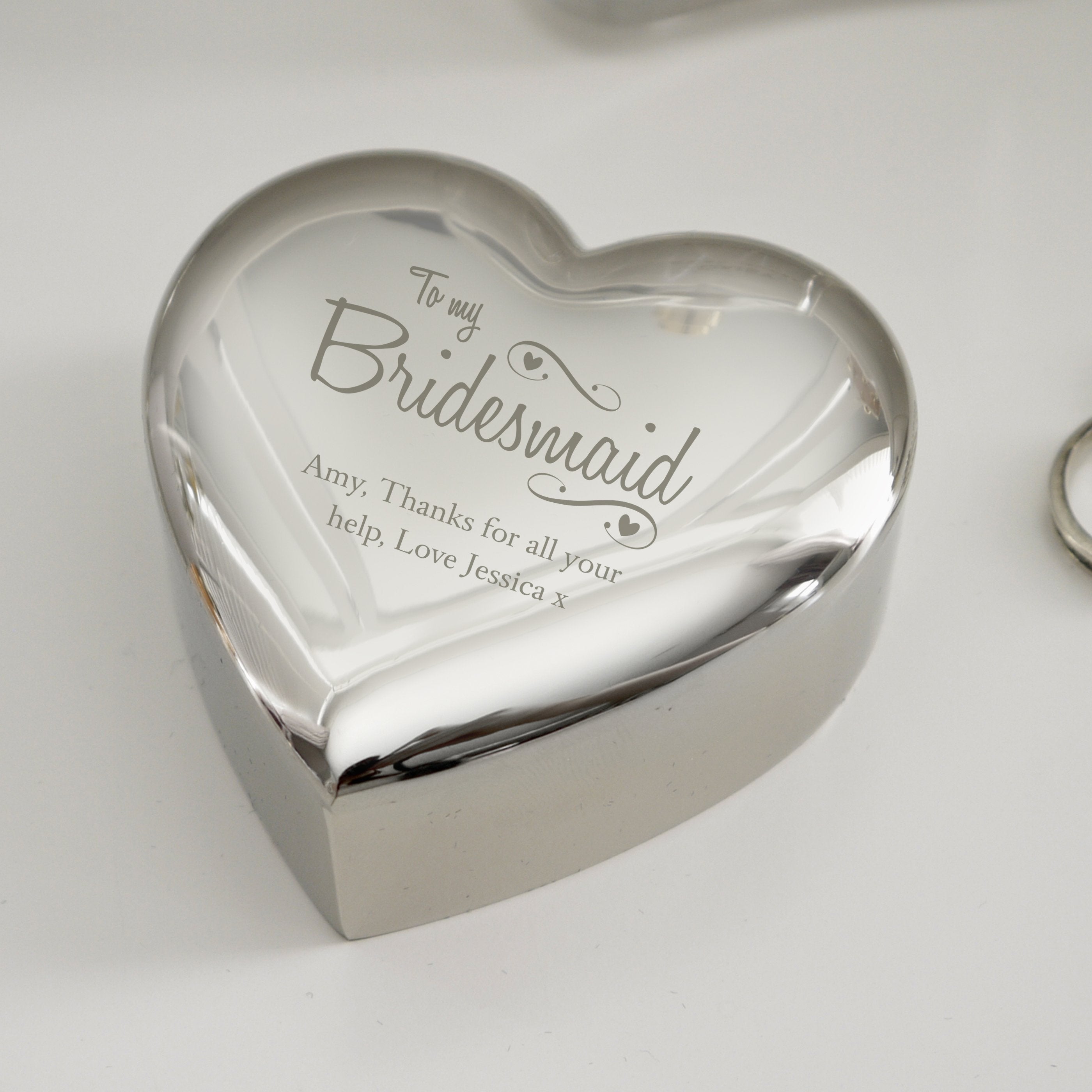 Personalised Bridesmaid Swirls & Hearts Trinket Box