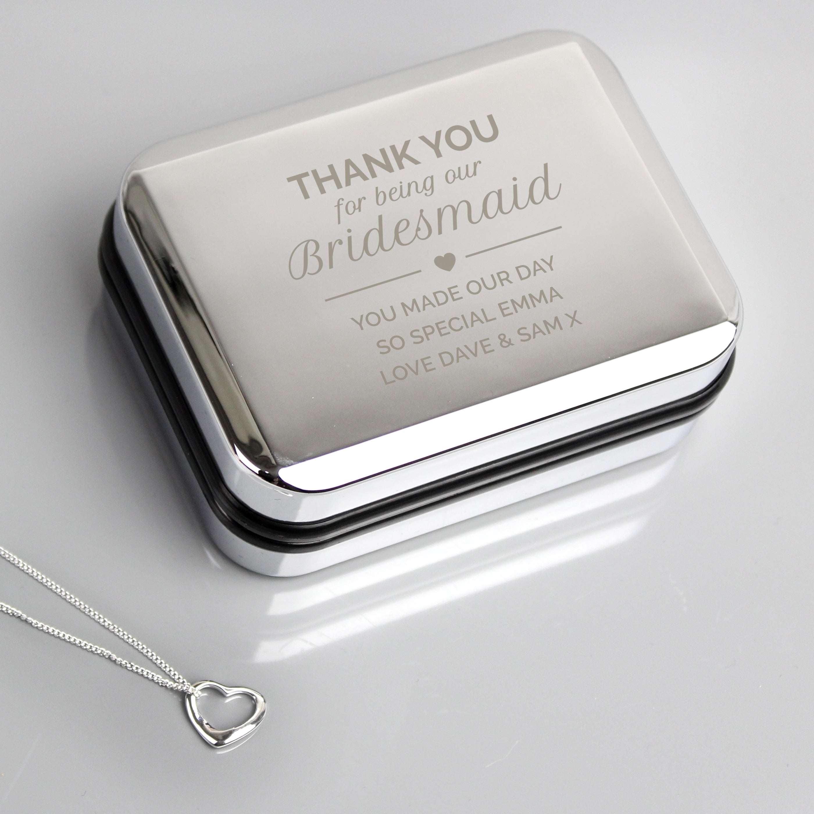 Personalised Bridesmaid Box and Heart Necklace