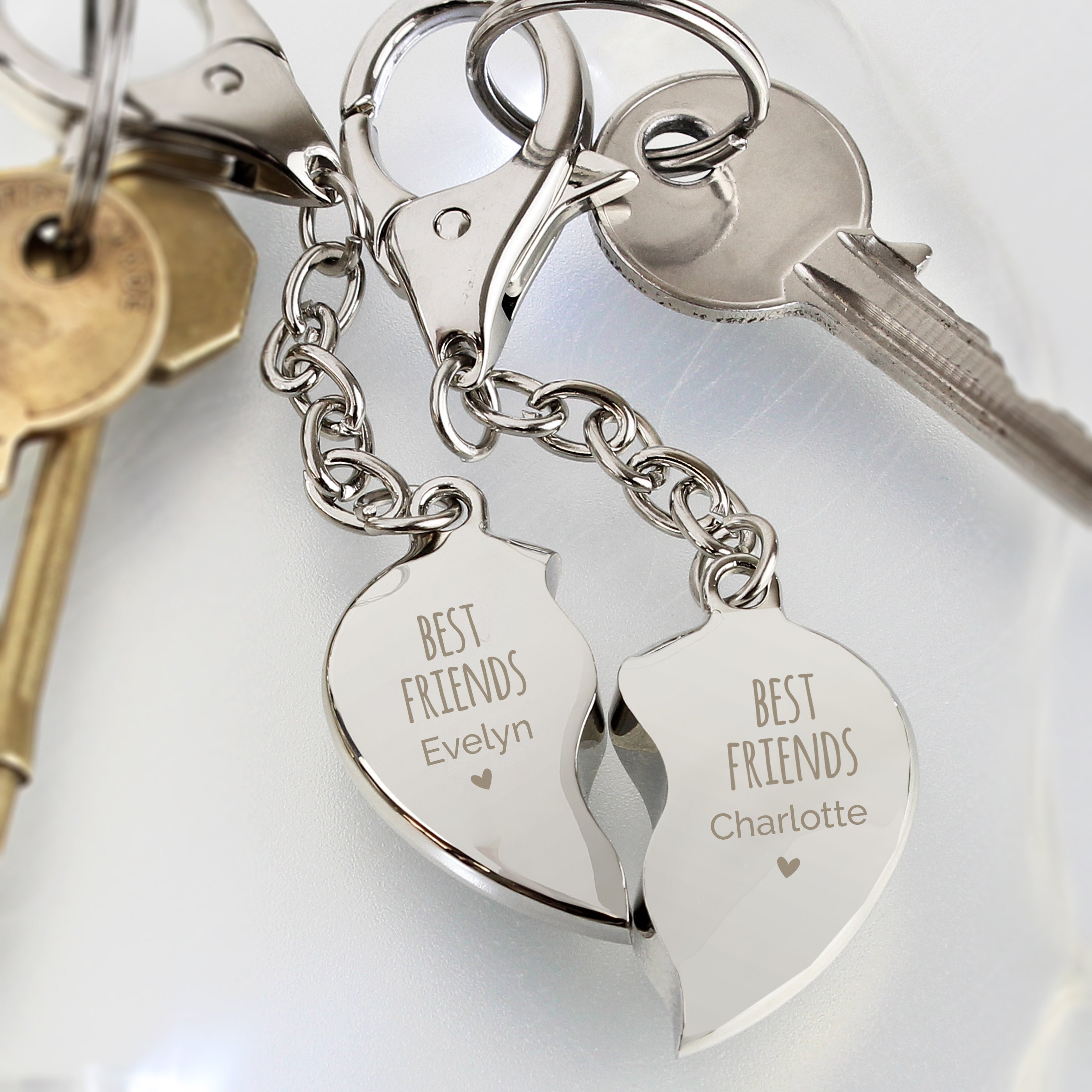 Personalised Best Friends Two Hearts Keyring