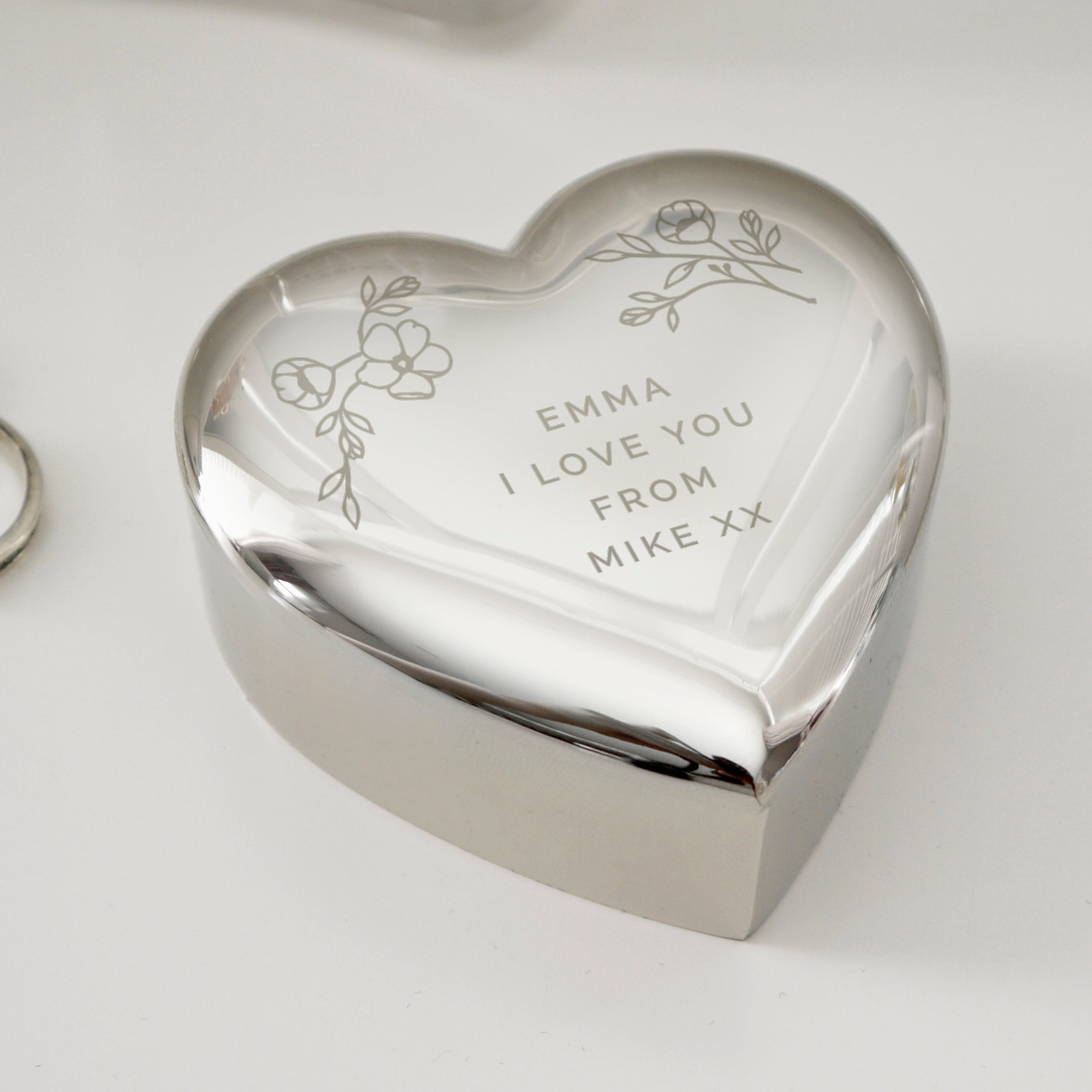 Personalised Floral Free Text Heart Trinket Box