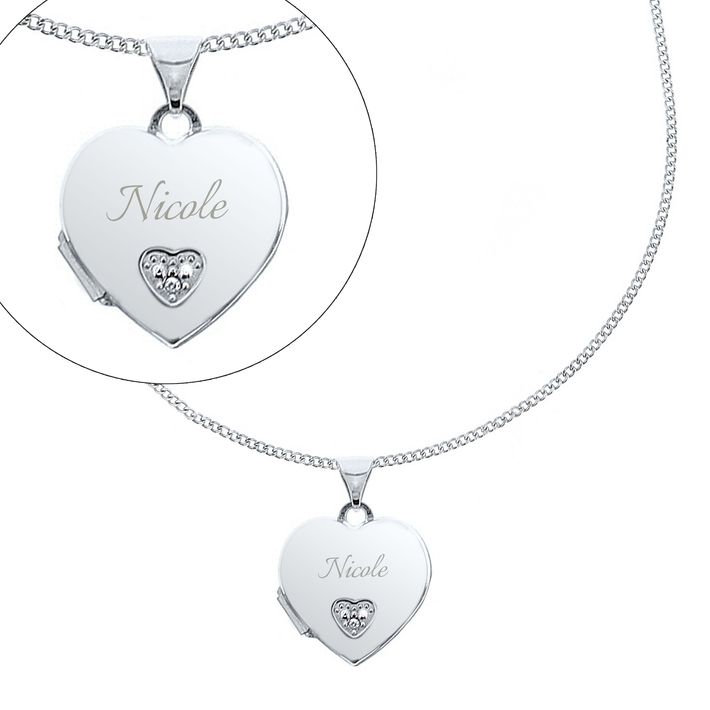 Personalised Children's Sterling Silver & Cubic Zirconia Heart Locket Necklace