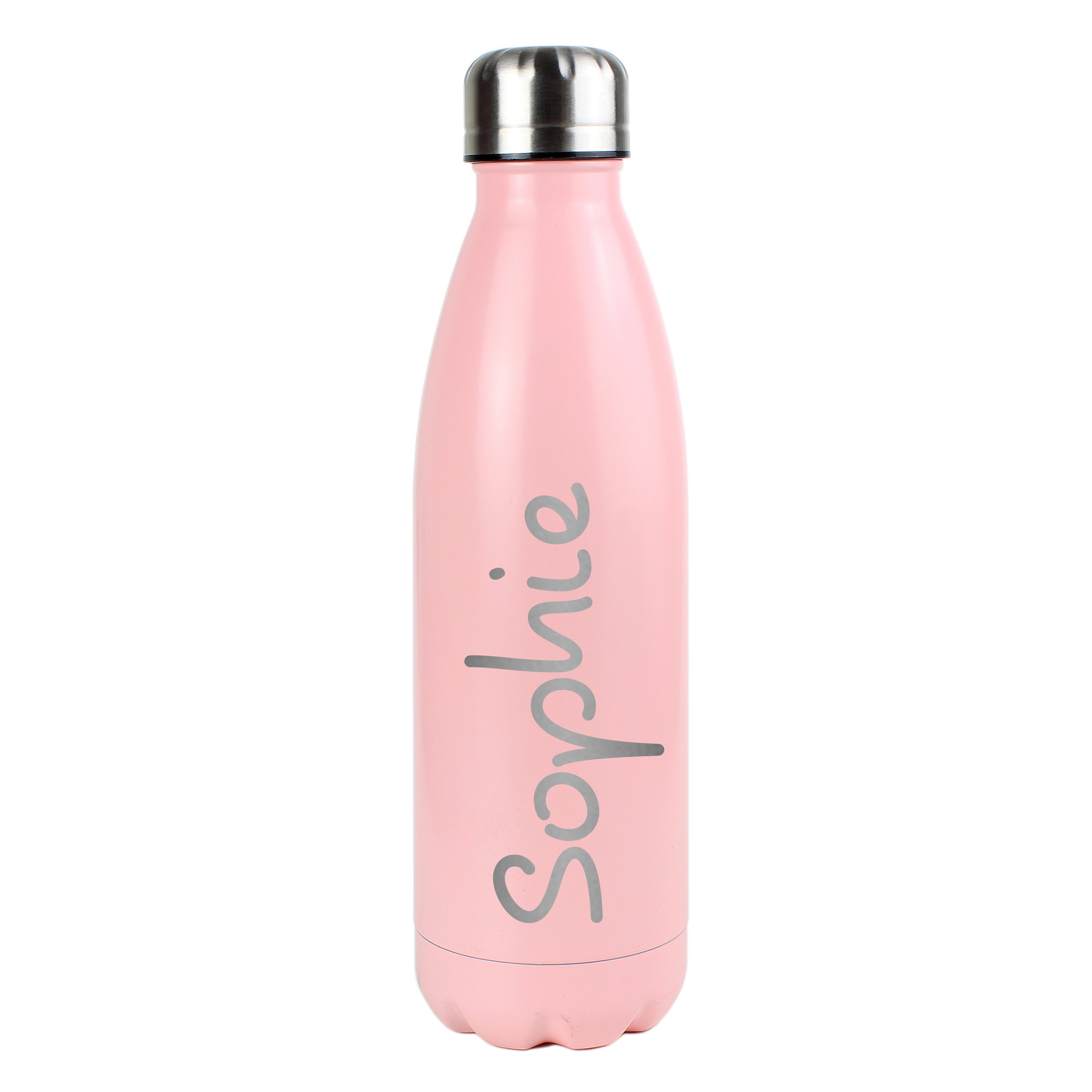 Personalised Name Only Pink Metal Insulated Drinks Bottle