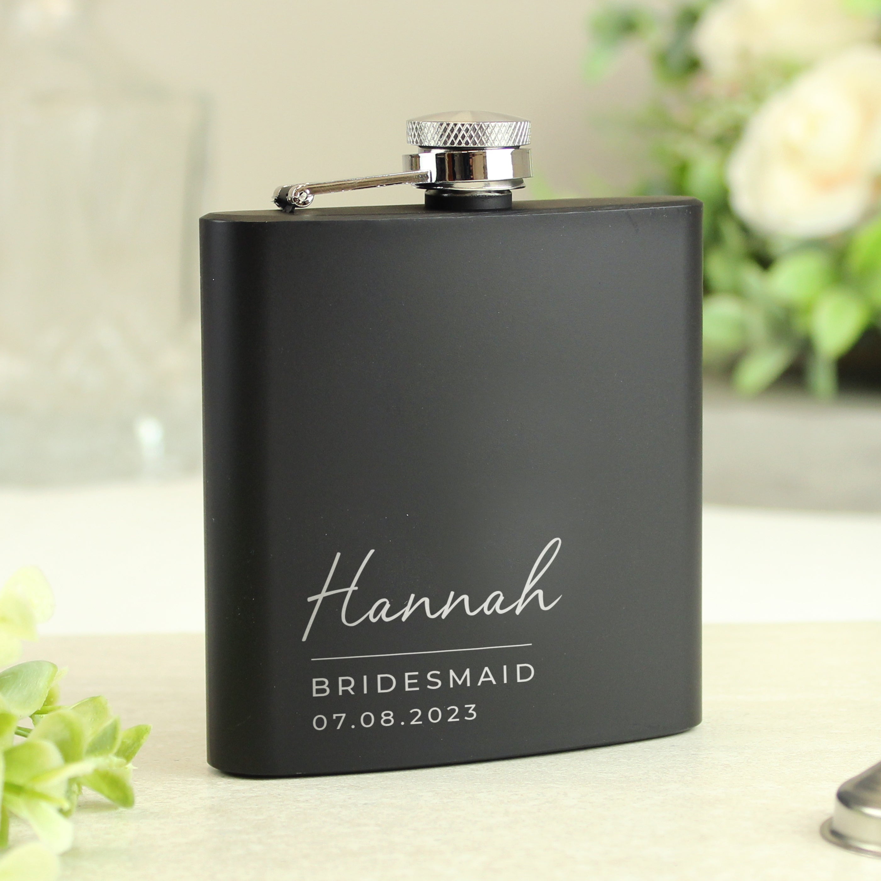 Personalised Free Text Wedding Party Black Hip Flask