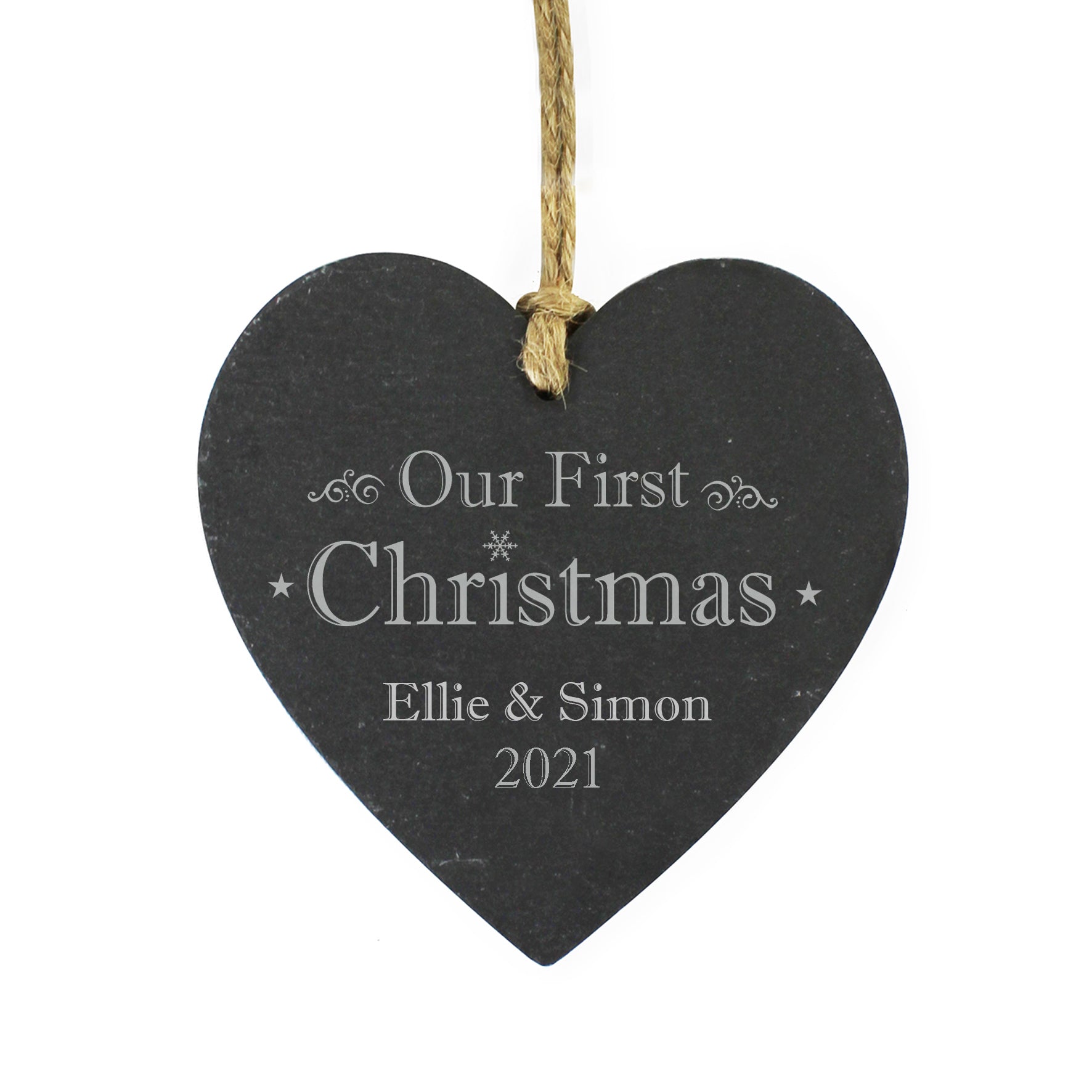 Personalised Our First Christmas Slate Heart Decoration