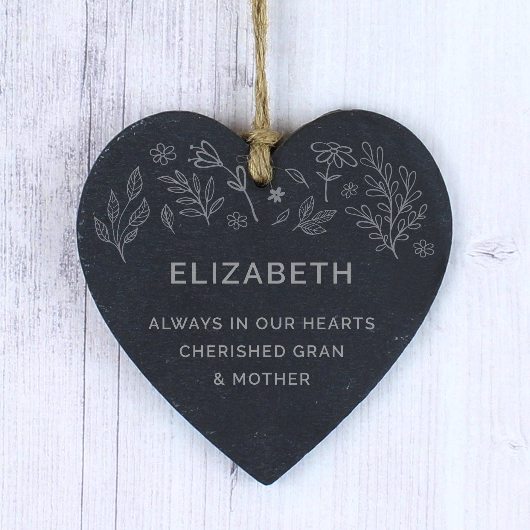 Personalised Floral Slate Heart Decoration