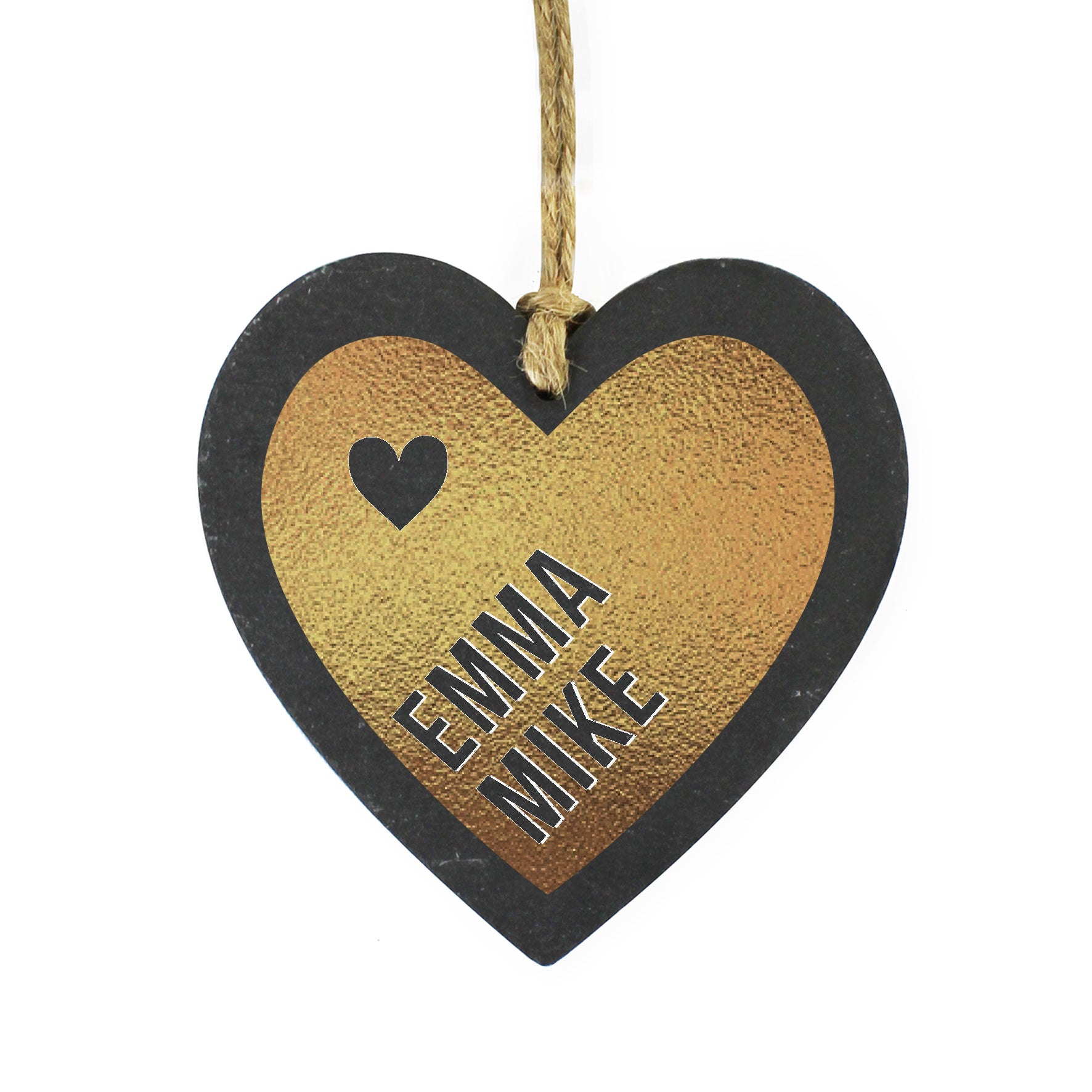 Personalised Couples Gold Printed Slate Heart Decoration