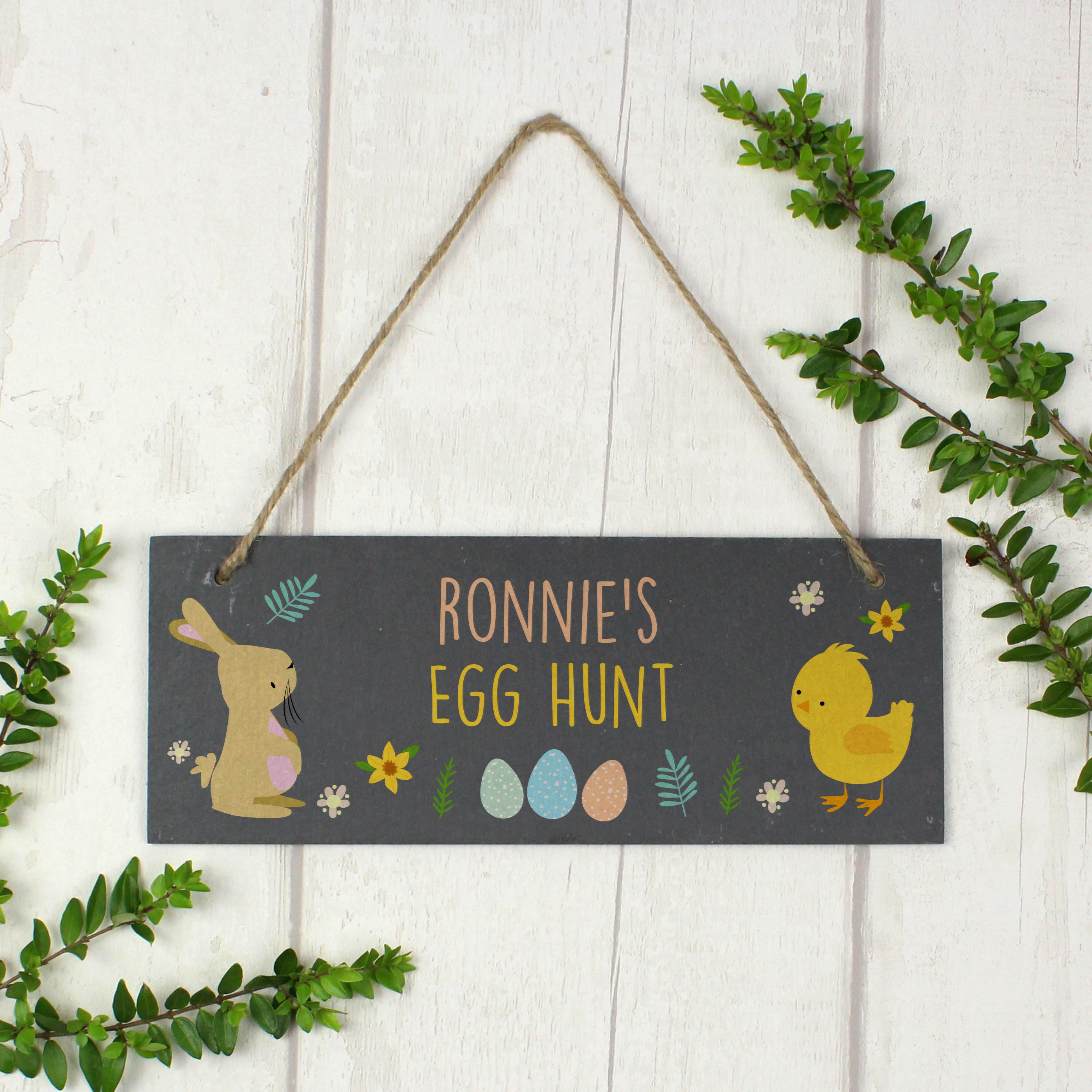 Personalised Easter Bunny & Chick Slate Door Plaque