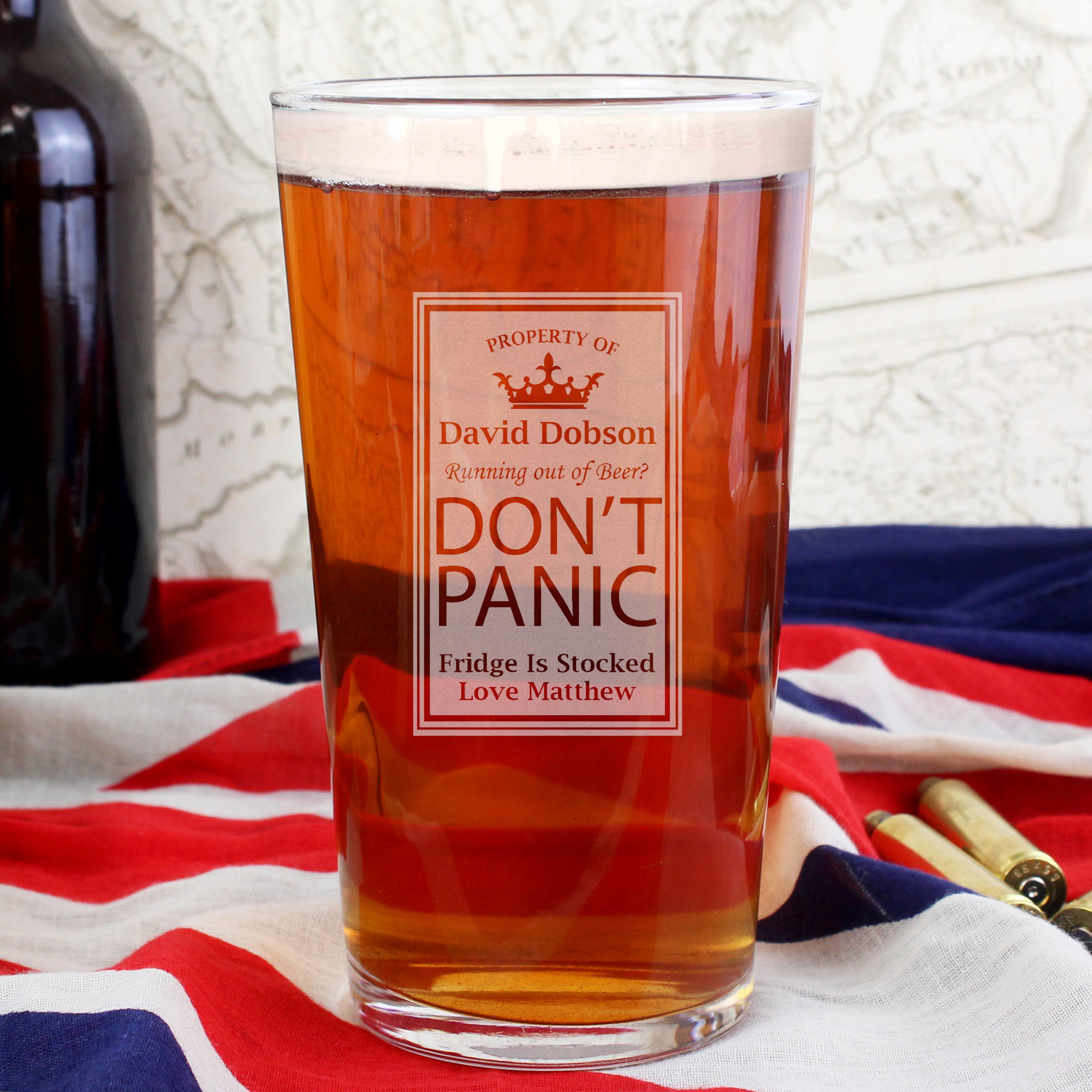 Personalised Don't Panic Pint Glass