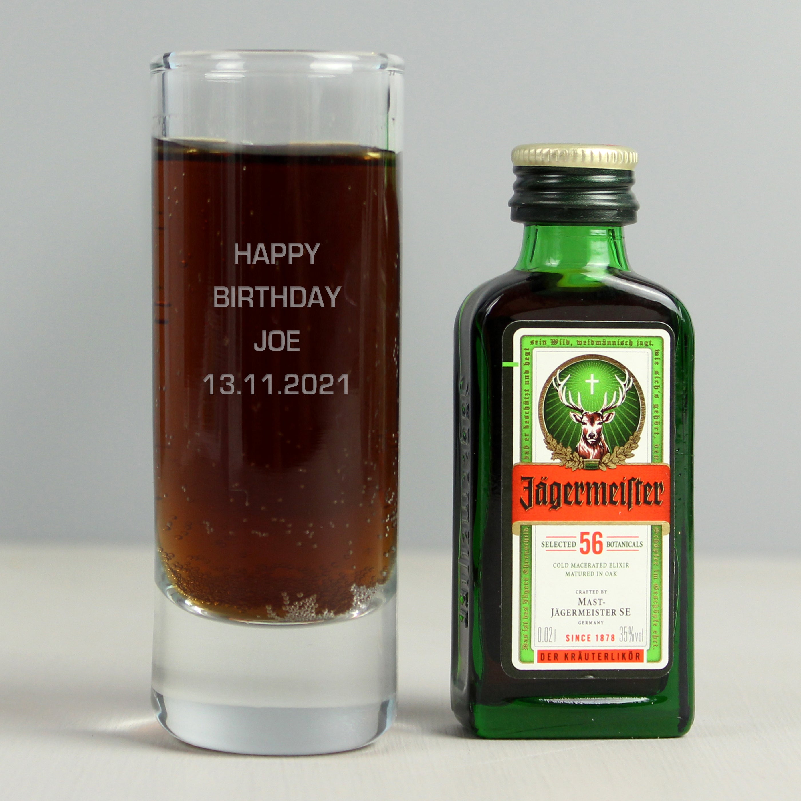 Personalised Shot Glass and Miniature Jagermeister - Text Only