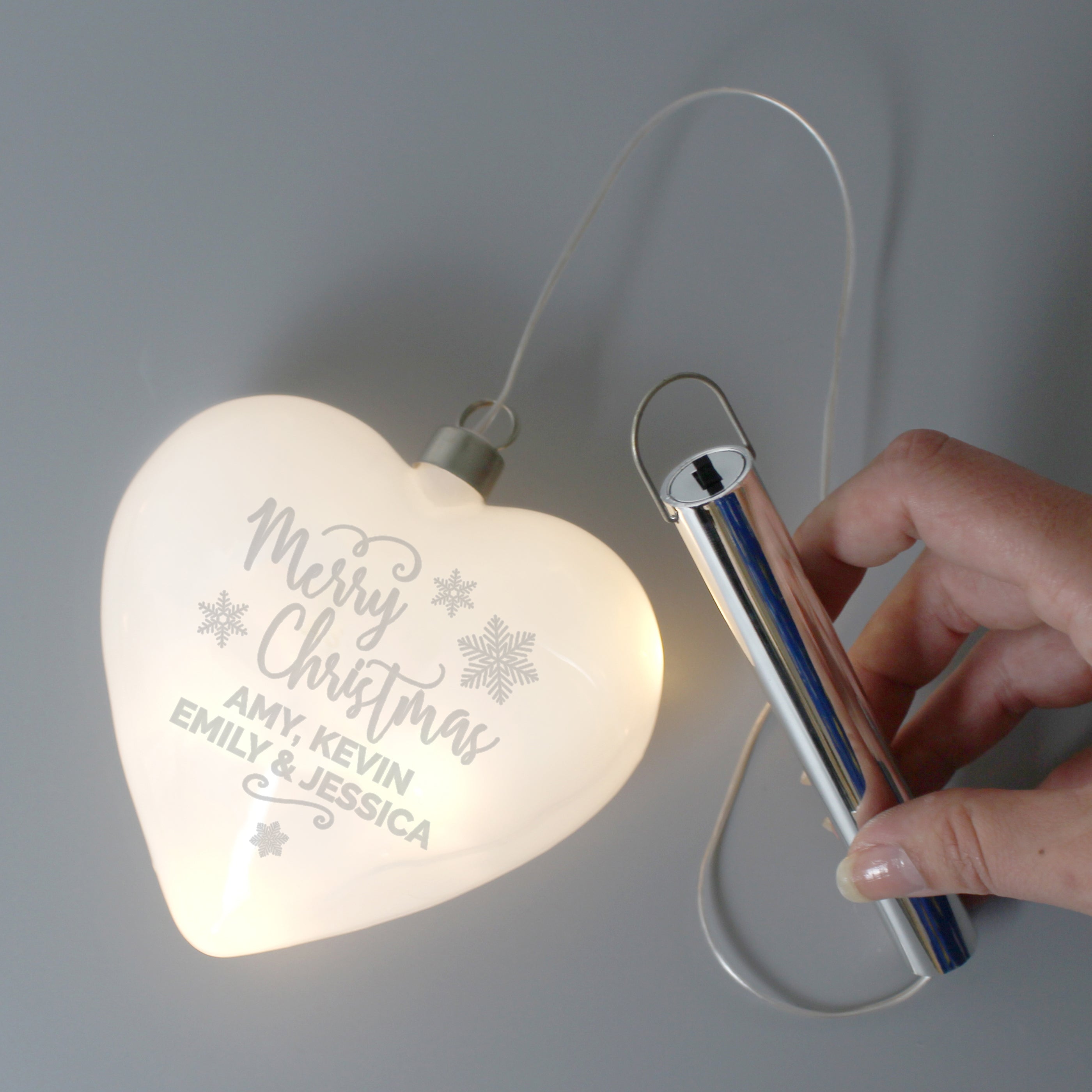 Personalised Merry Christmas LED Hanging Glass Heart