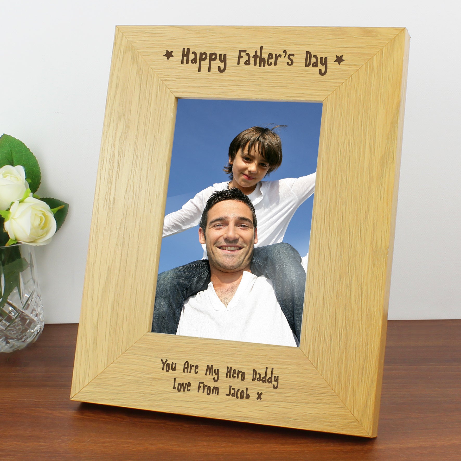 Personalised Oak Finish 6x4 Happy Fathers Day Photo Frame