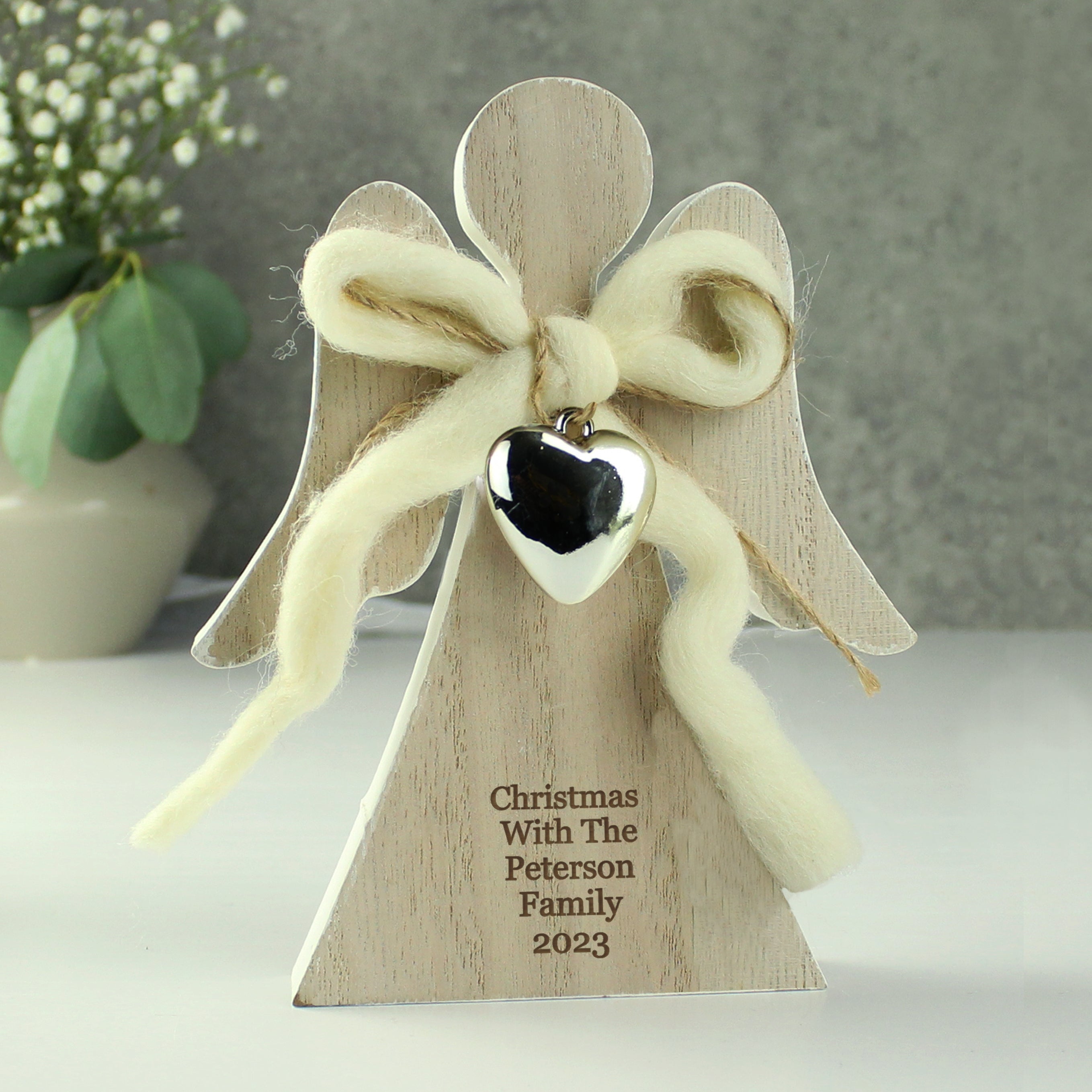 Personalised Rustic Wooden Angel Decoration