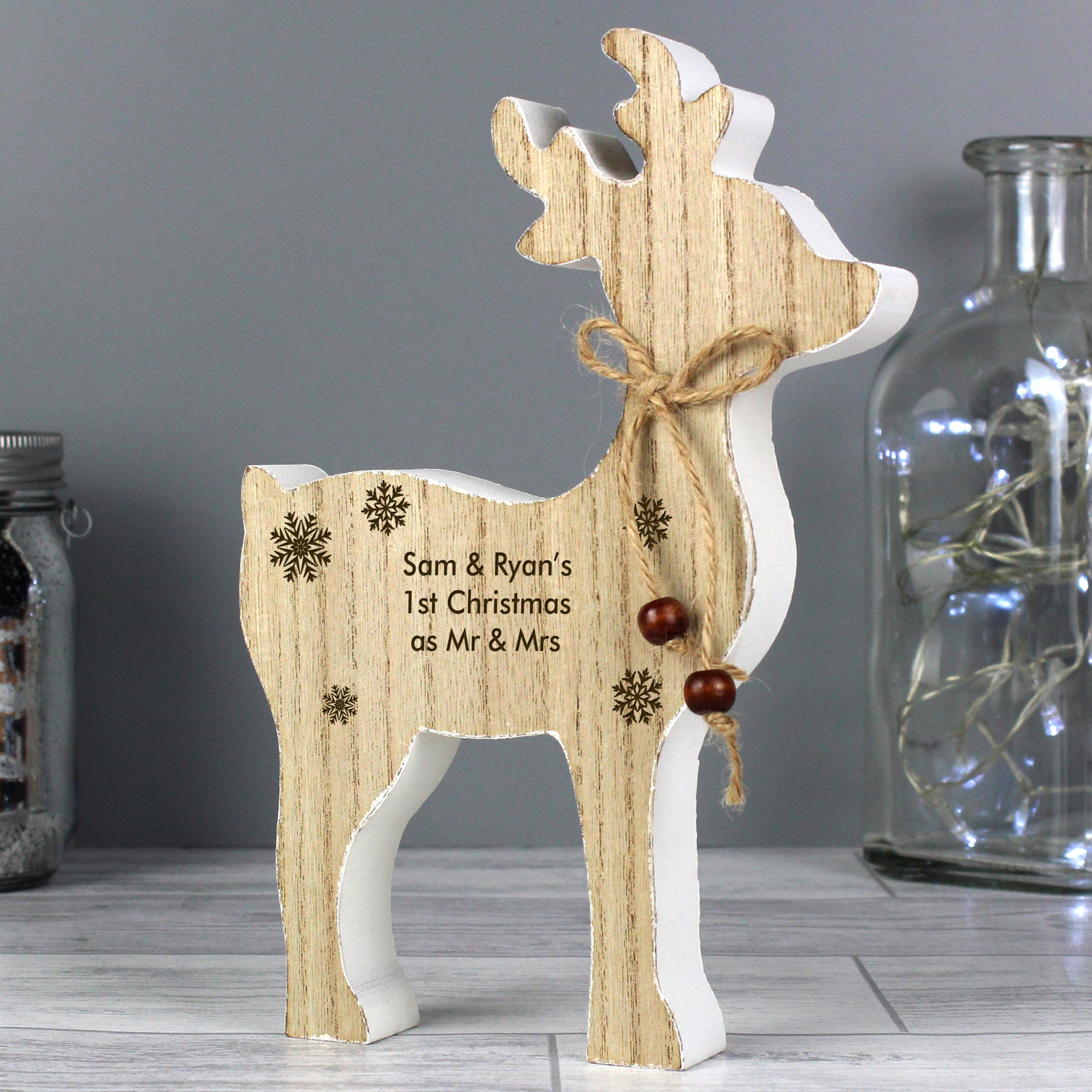 Personalised Rustic Wooden Reindeer Decoration