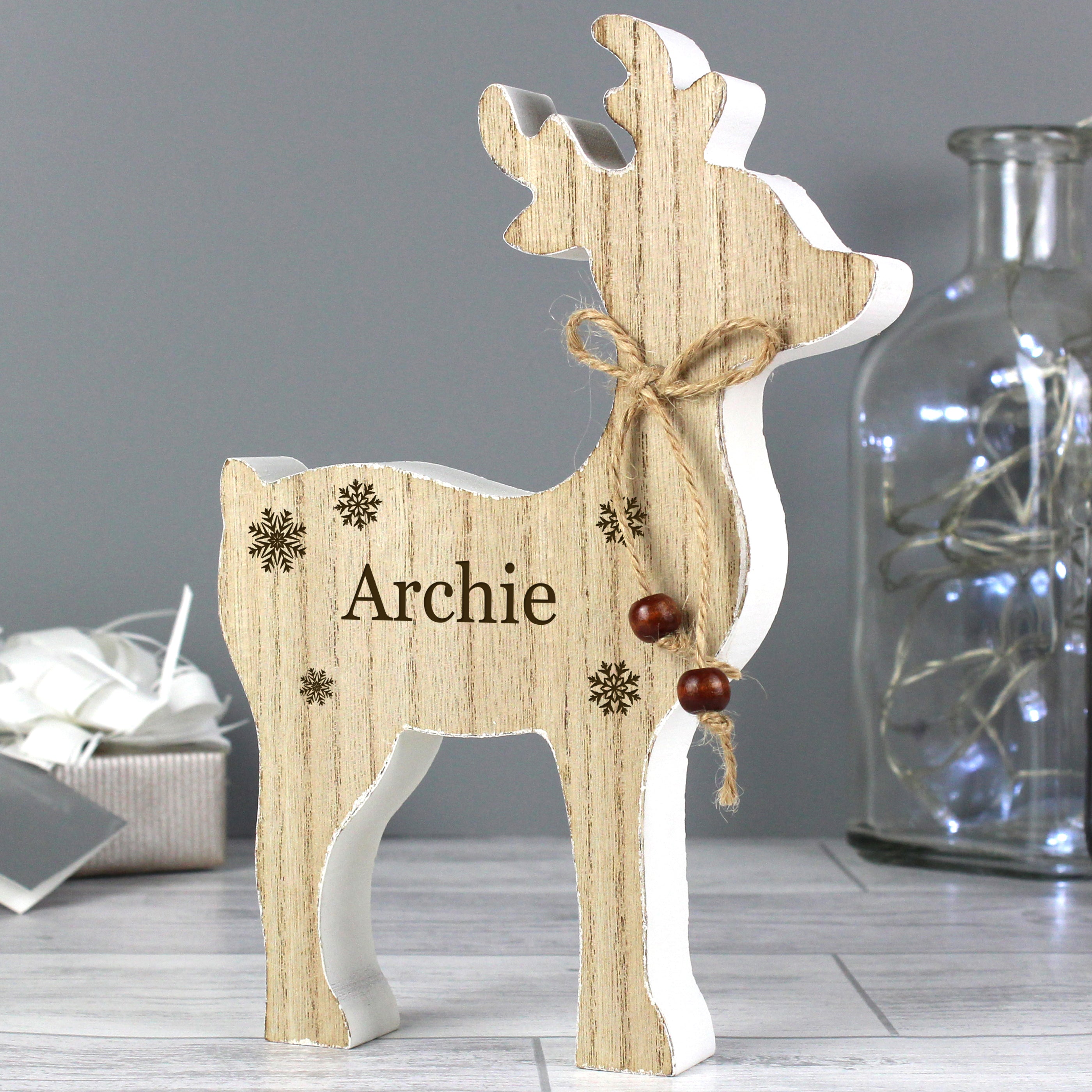 Personalised Any Name Rustic Wooden Reindeer Decoration