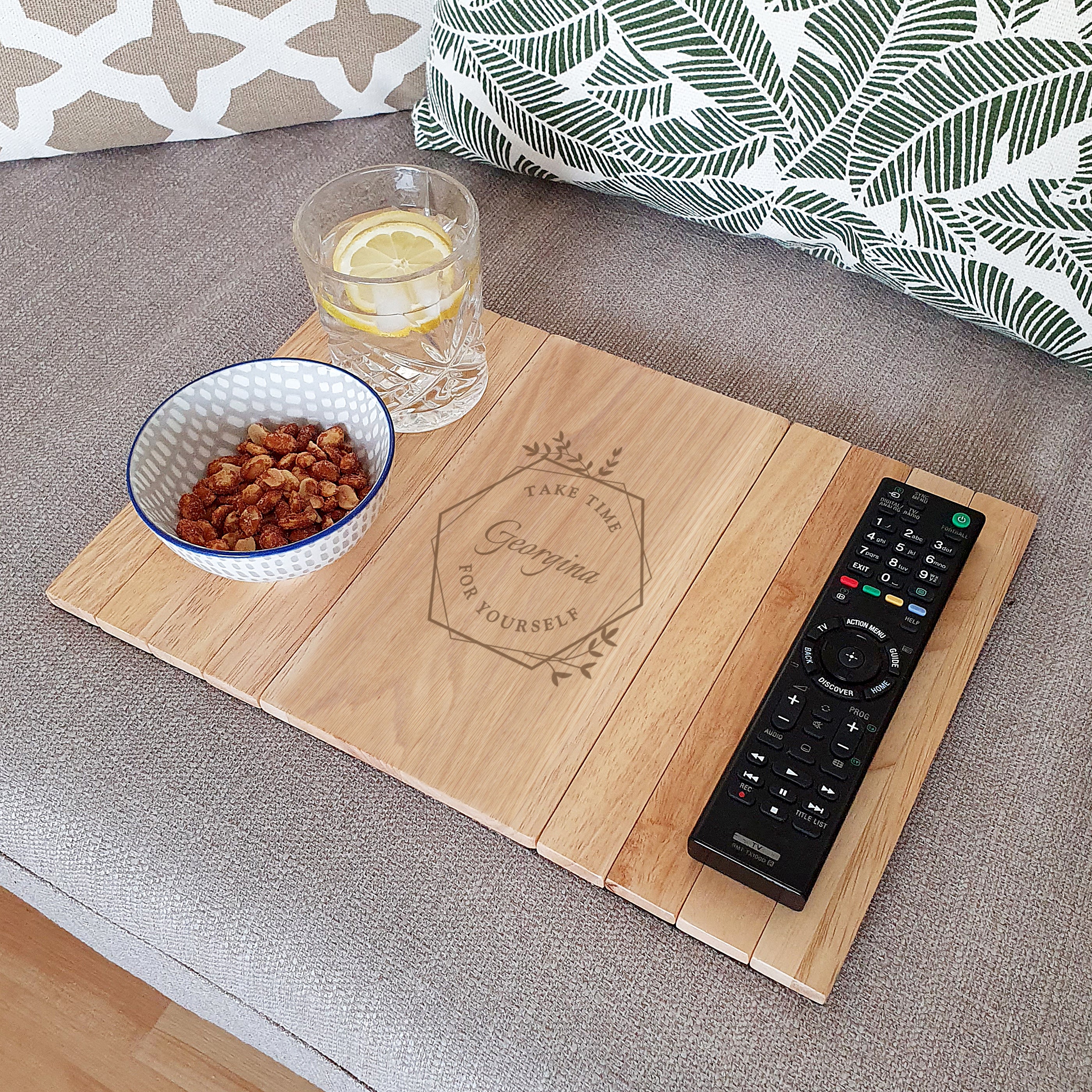 Personalised Take Time For Yourself Wooden Sofa Tray