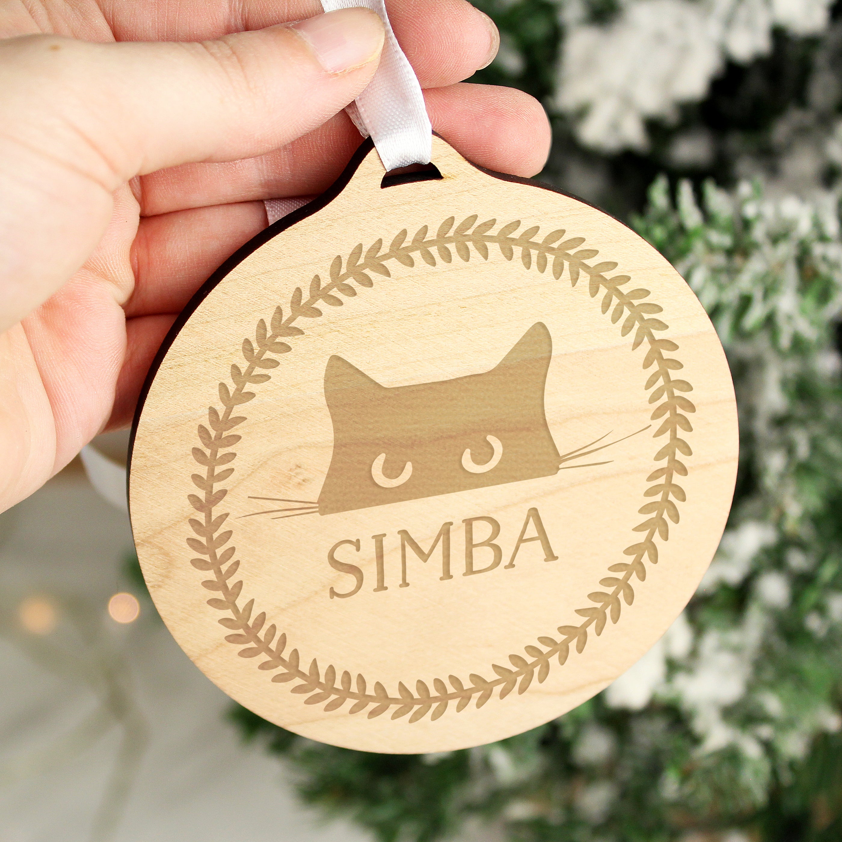 Personalised Cat Round Wooden Bauble