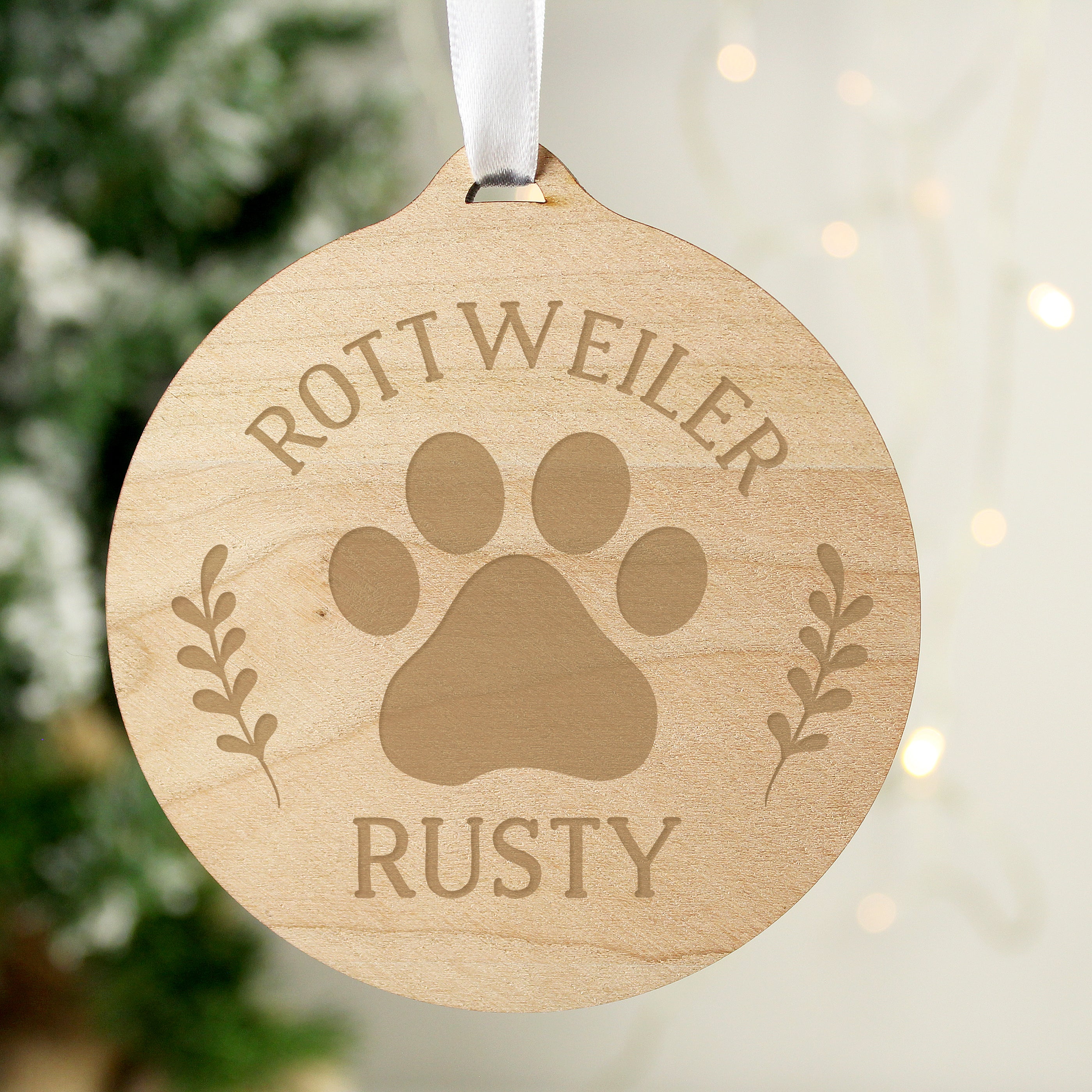 Personalised Dog Breed Round Wooden Bauble