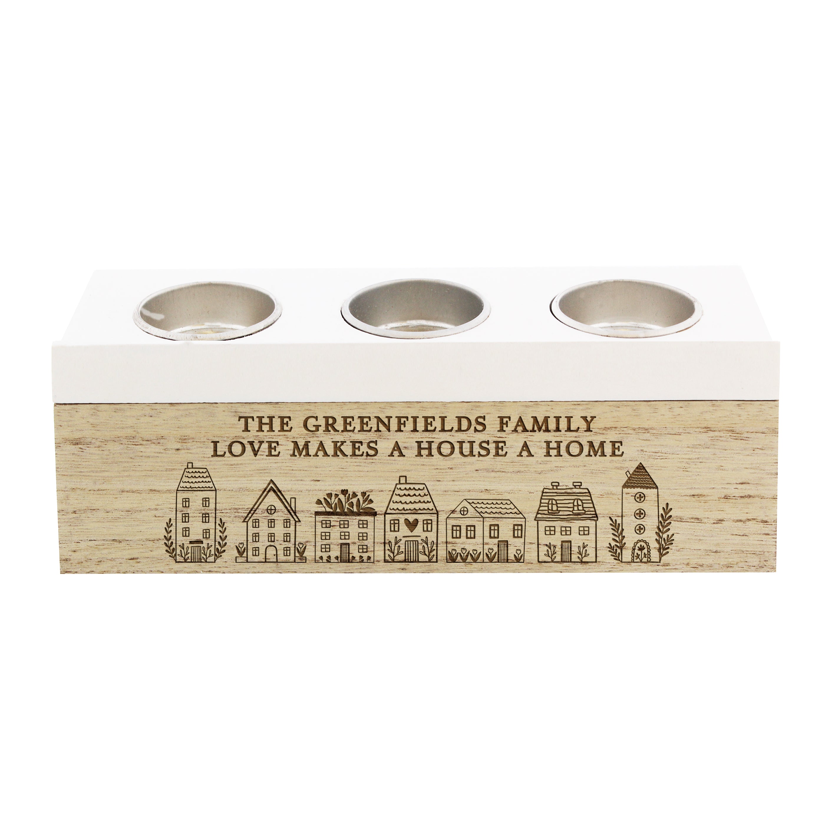 Personalised HOME Triple Tea Light Box