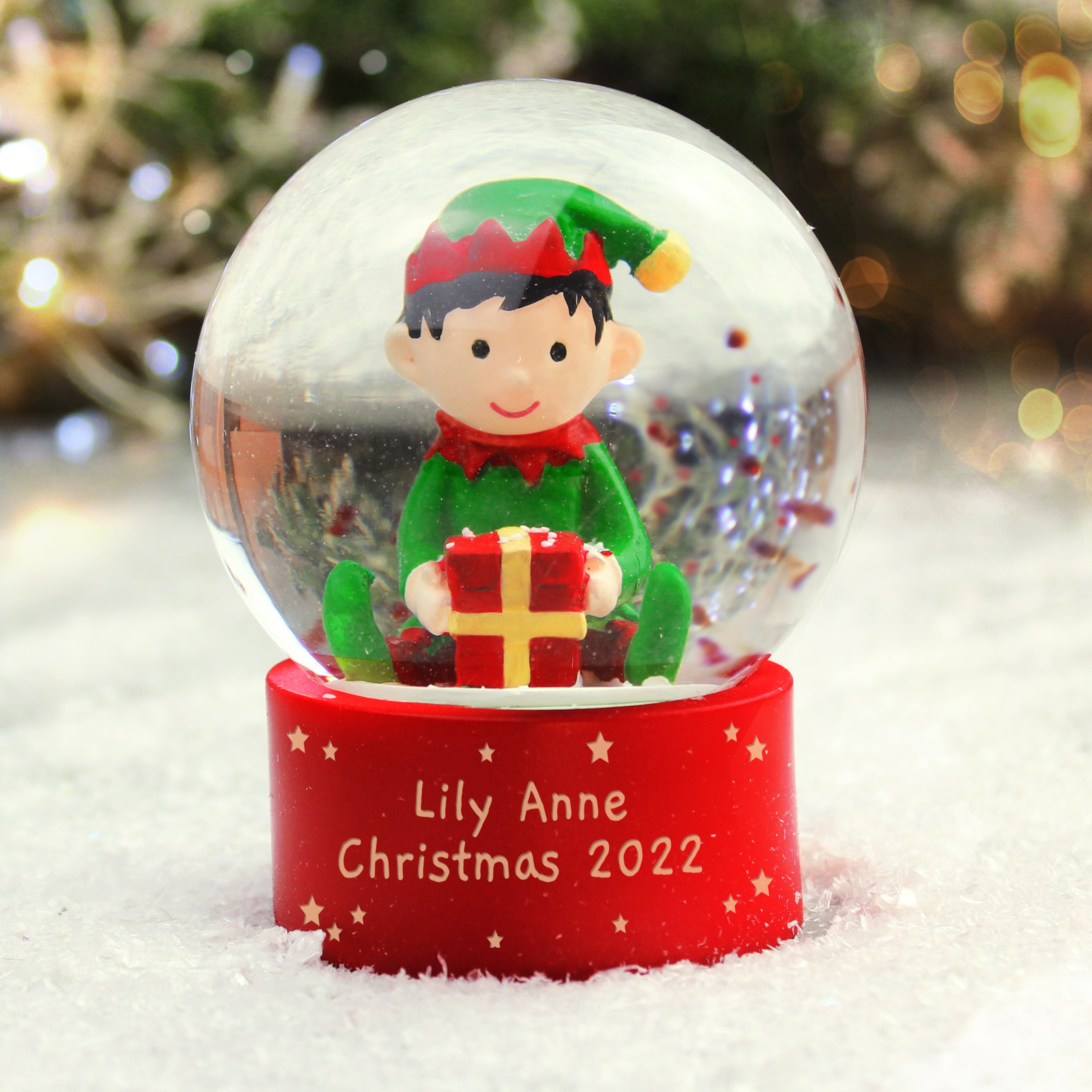 Personalised Message Elf Glitter Snow Globe