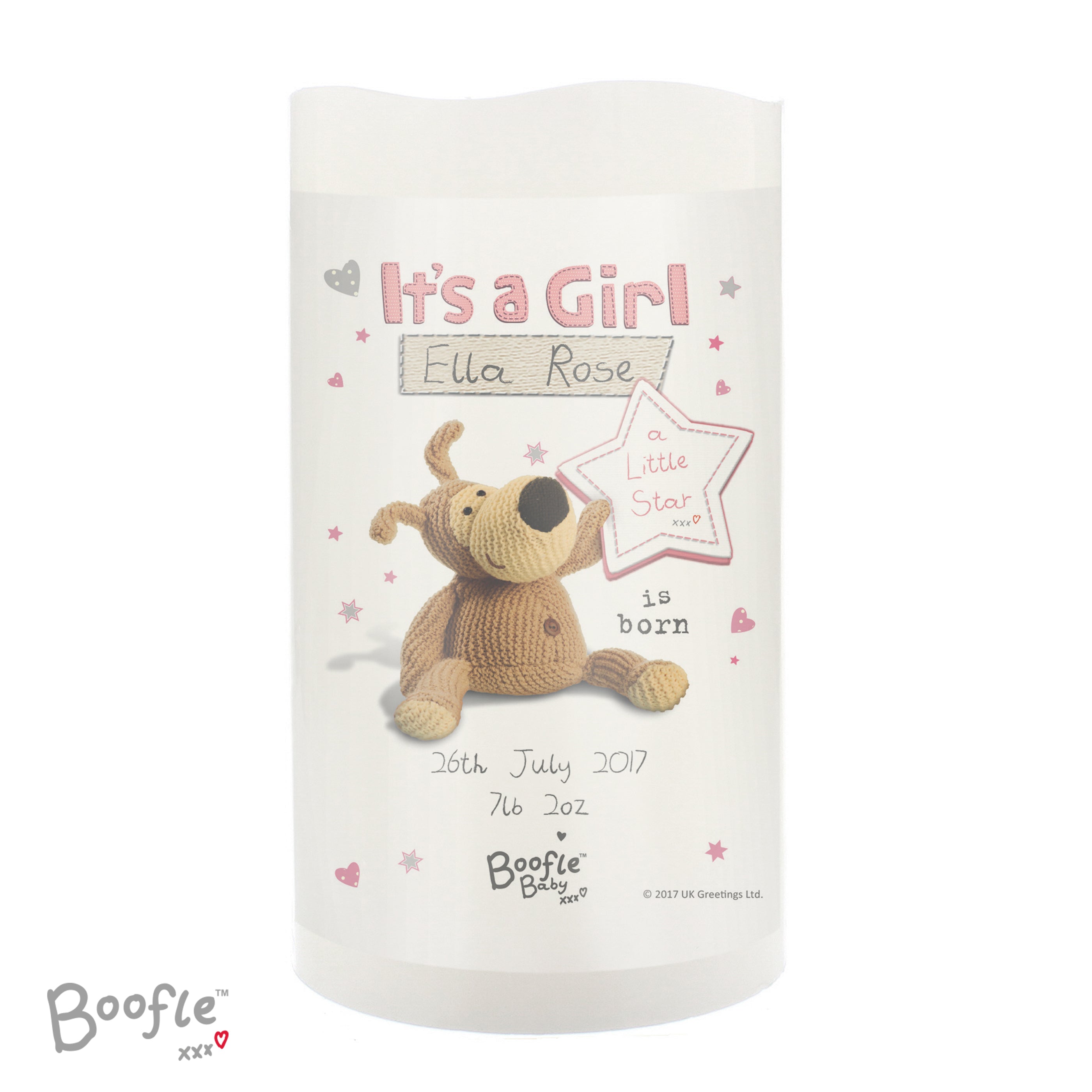 Personalised Boofle It's a Girl Nightlight LED Candle