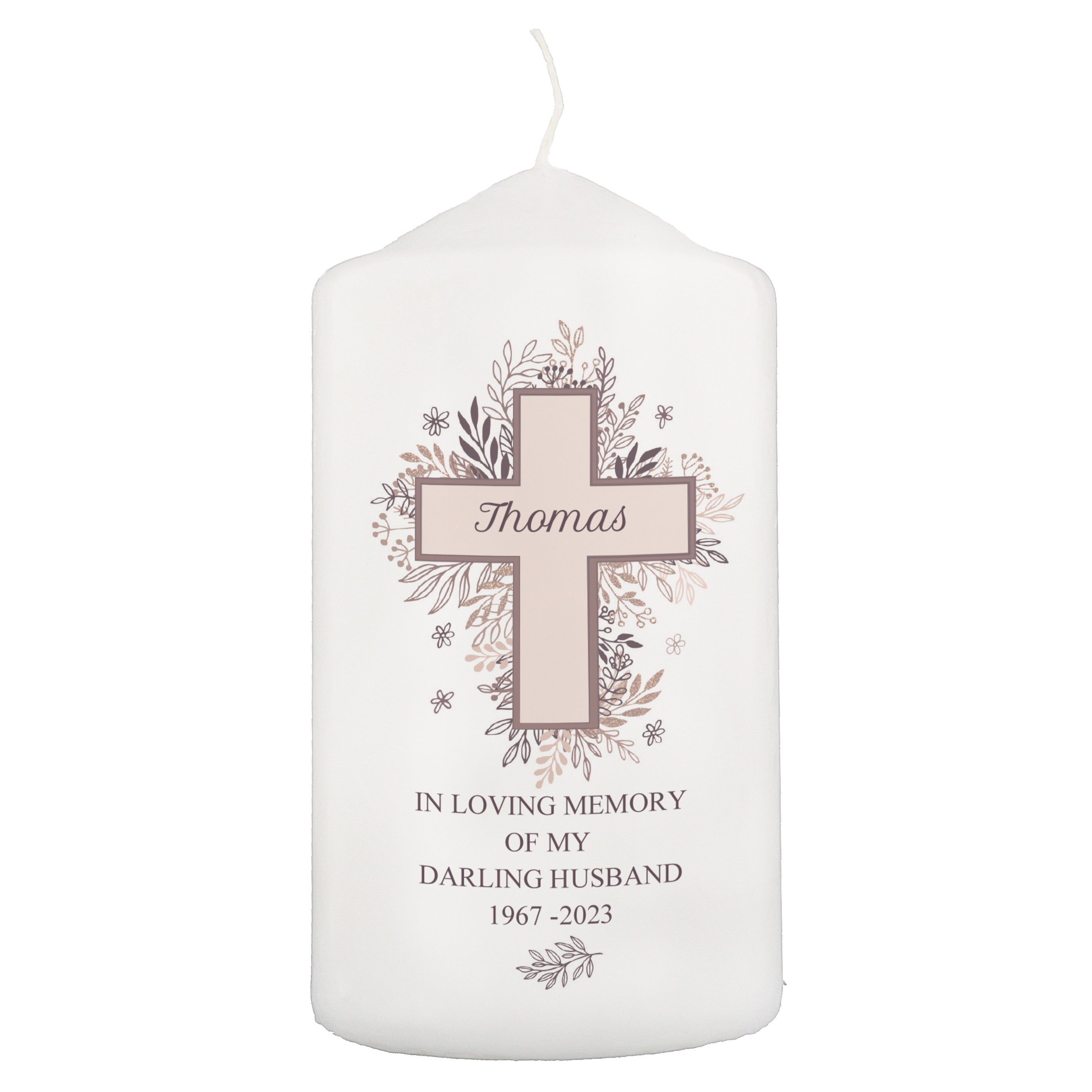 Personalised Floral Cross Pillar Candle