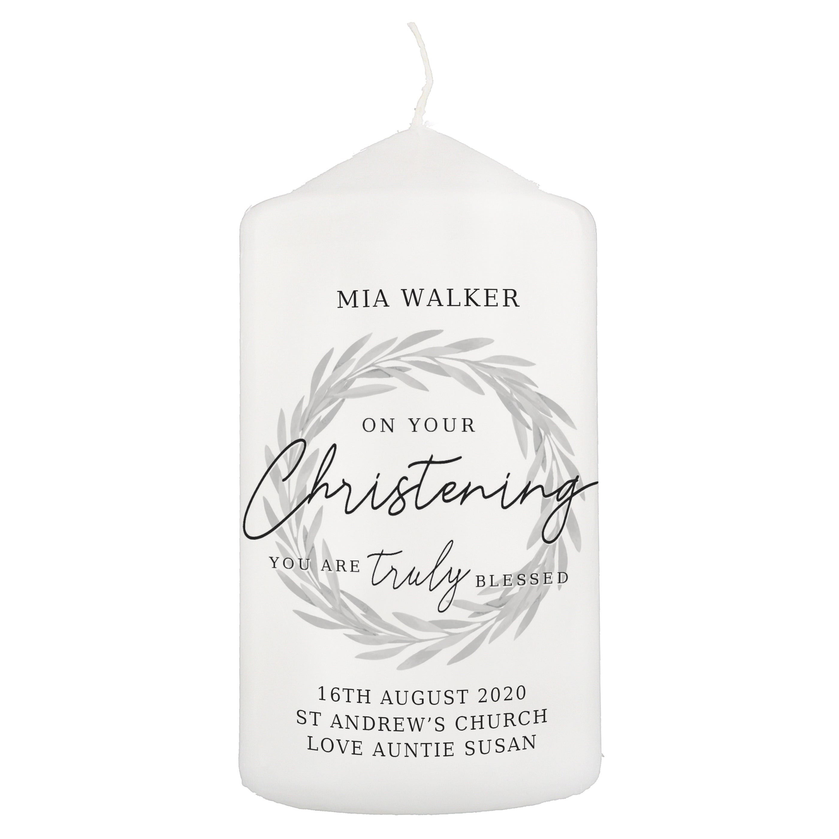 Personalised 'Truly Blessed' Christening Pillar Candle