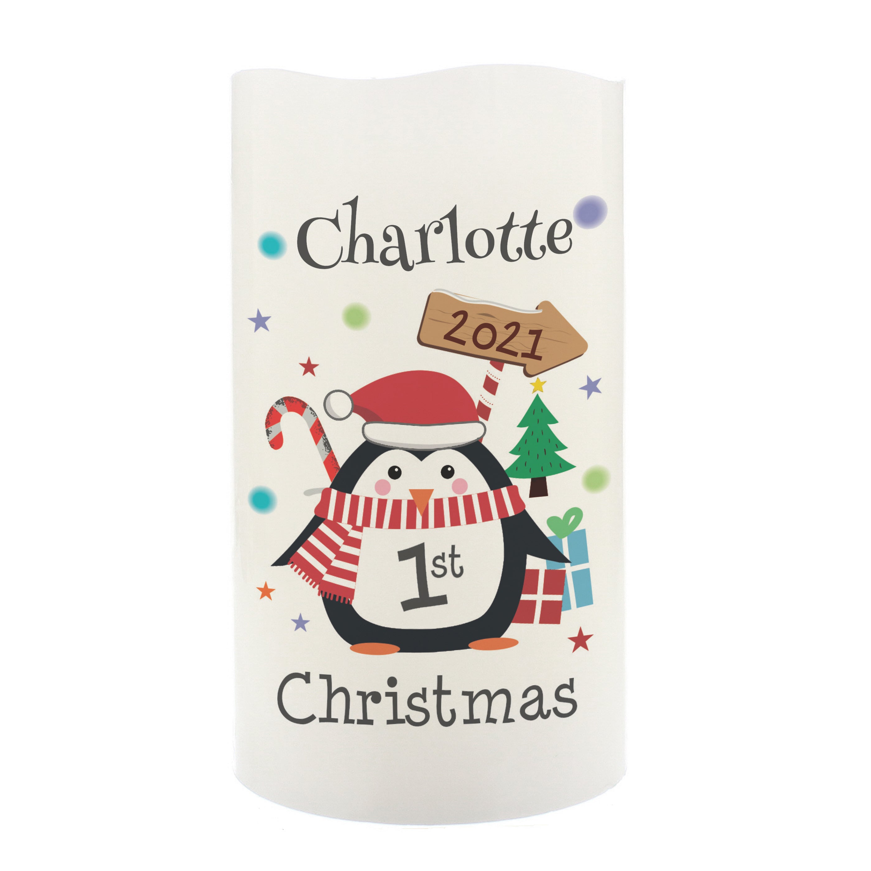 Personalised 1st Christmas Penguin LED Candle